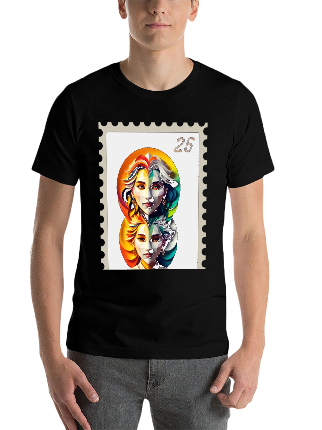 Black Abstract Face Stamp Graphic Tee - Black view 7