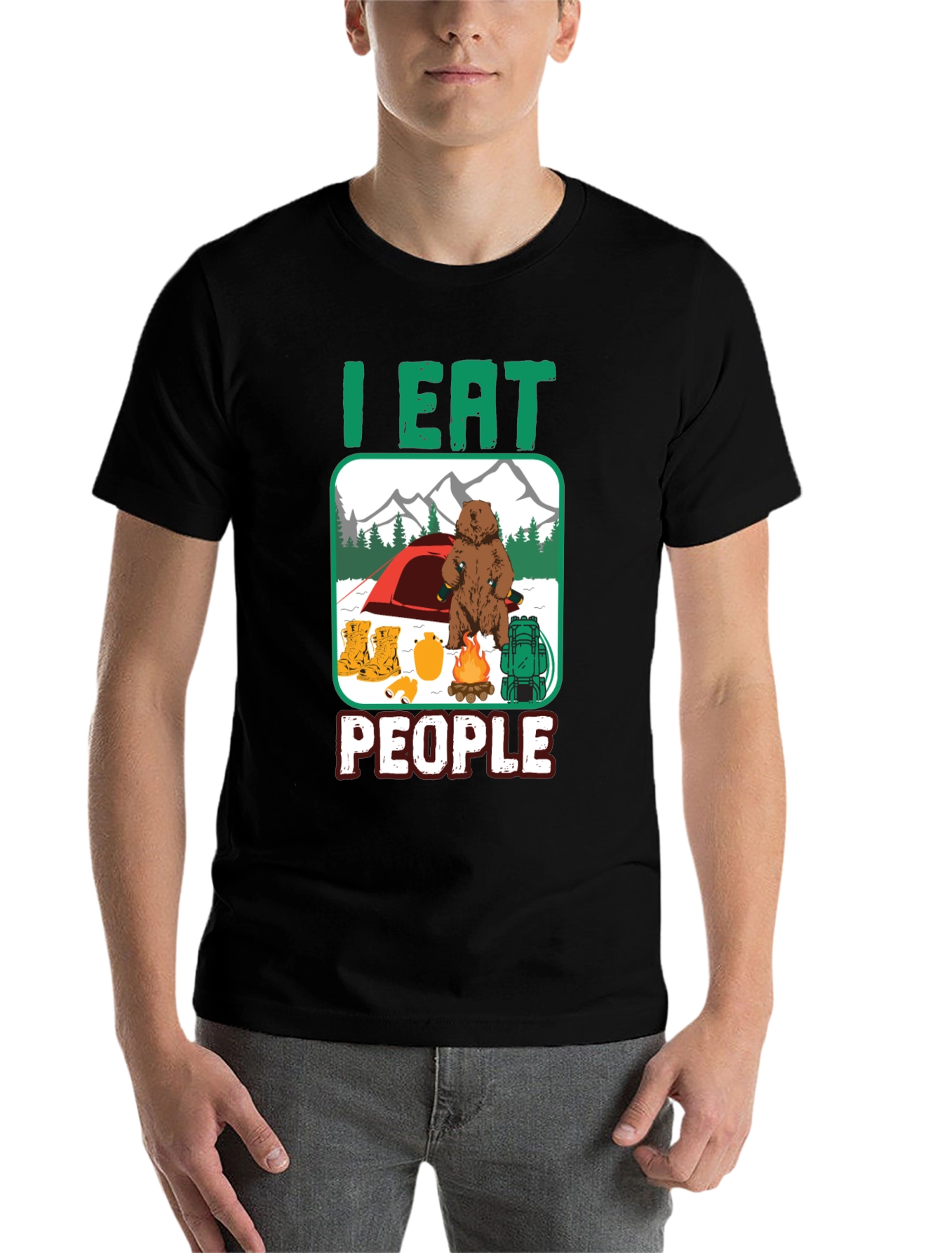 Black I Eat People Bear Camping T-Shirt view 7