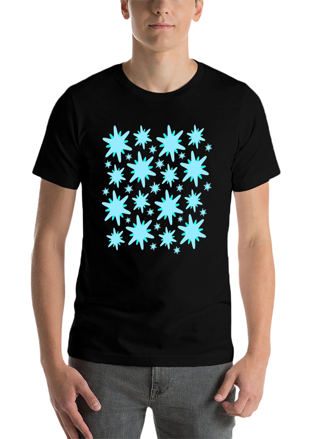 Black Starburst Pattern Black Cotton Tee view 7