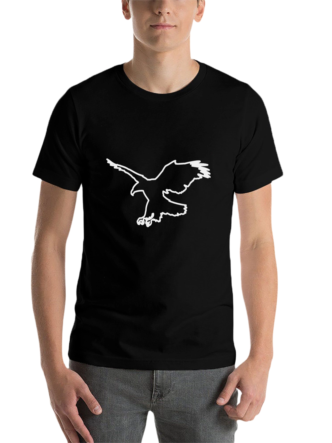 Black Men's Black T-Shirt with Eagle Graphic view 7