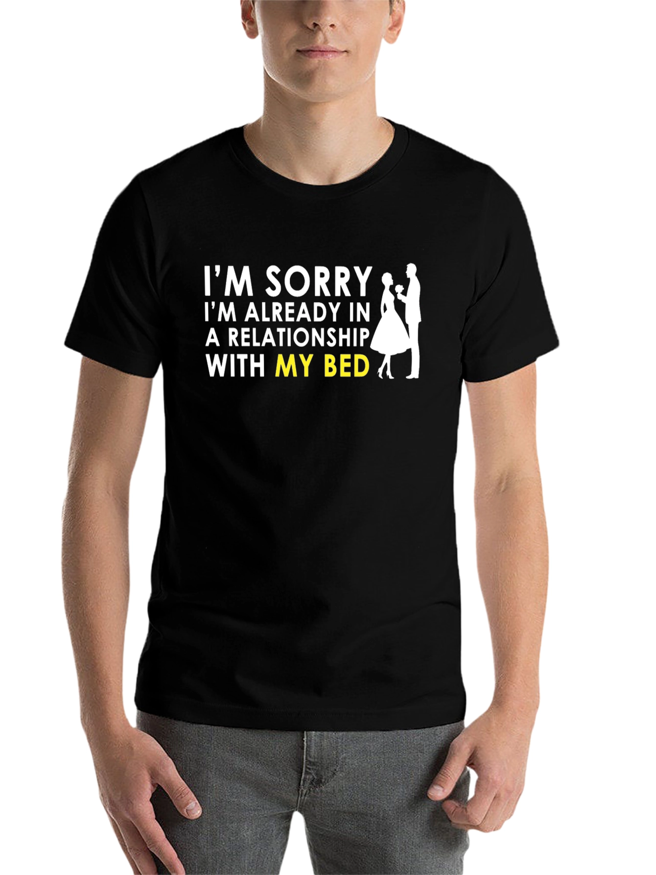 Black Sorry Already in Relationship with My Bed Black T-Shirt view 7