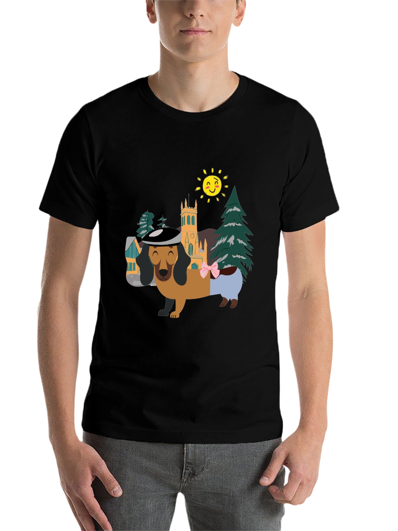 Black Dachshund Landscape Graphic Tee - Stylish & Fun! view 7