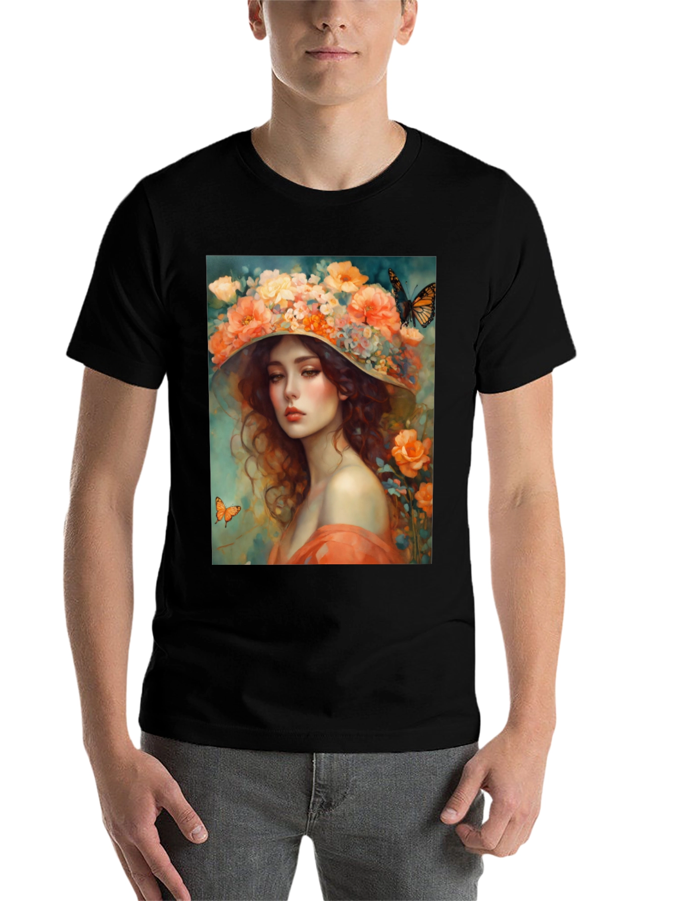 Black Floral Woman T-Shirt view 7