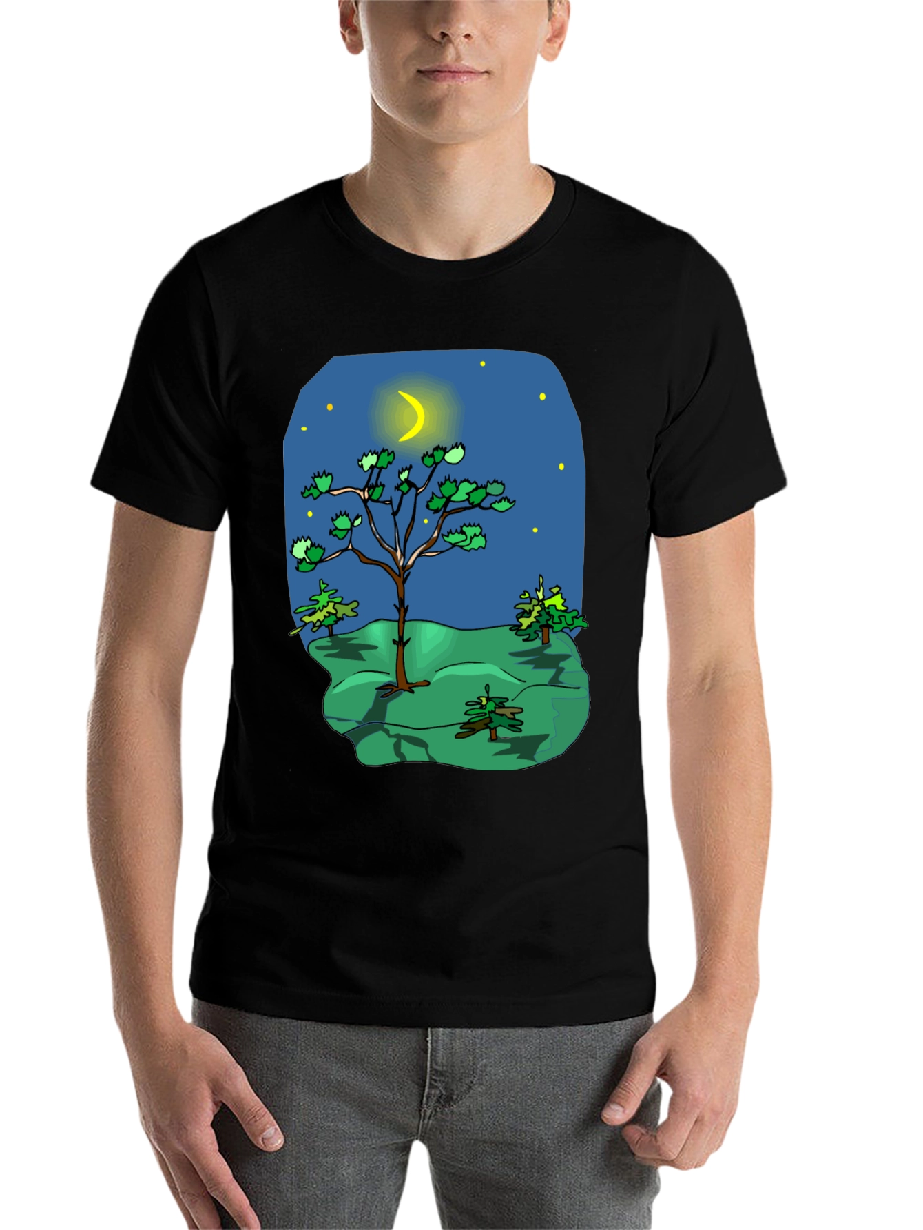 Black Cartoon Nature Scene Black T-Shirt view 7