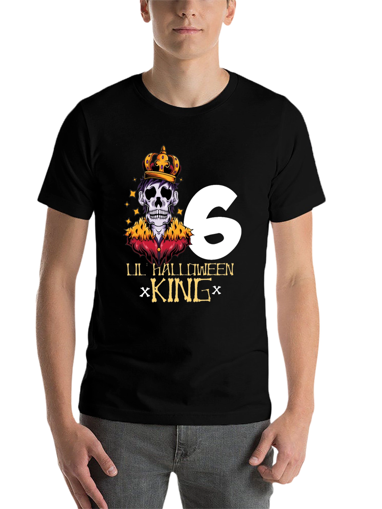 Black Lil' Halloween King Sixth Birthday T-Shirt view 7