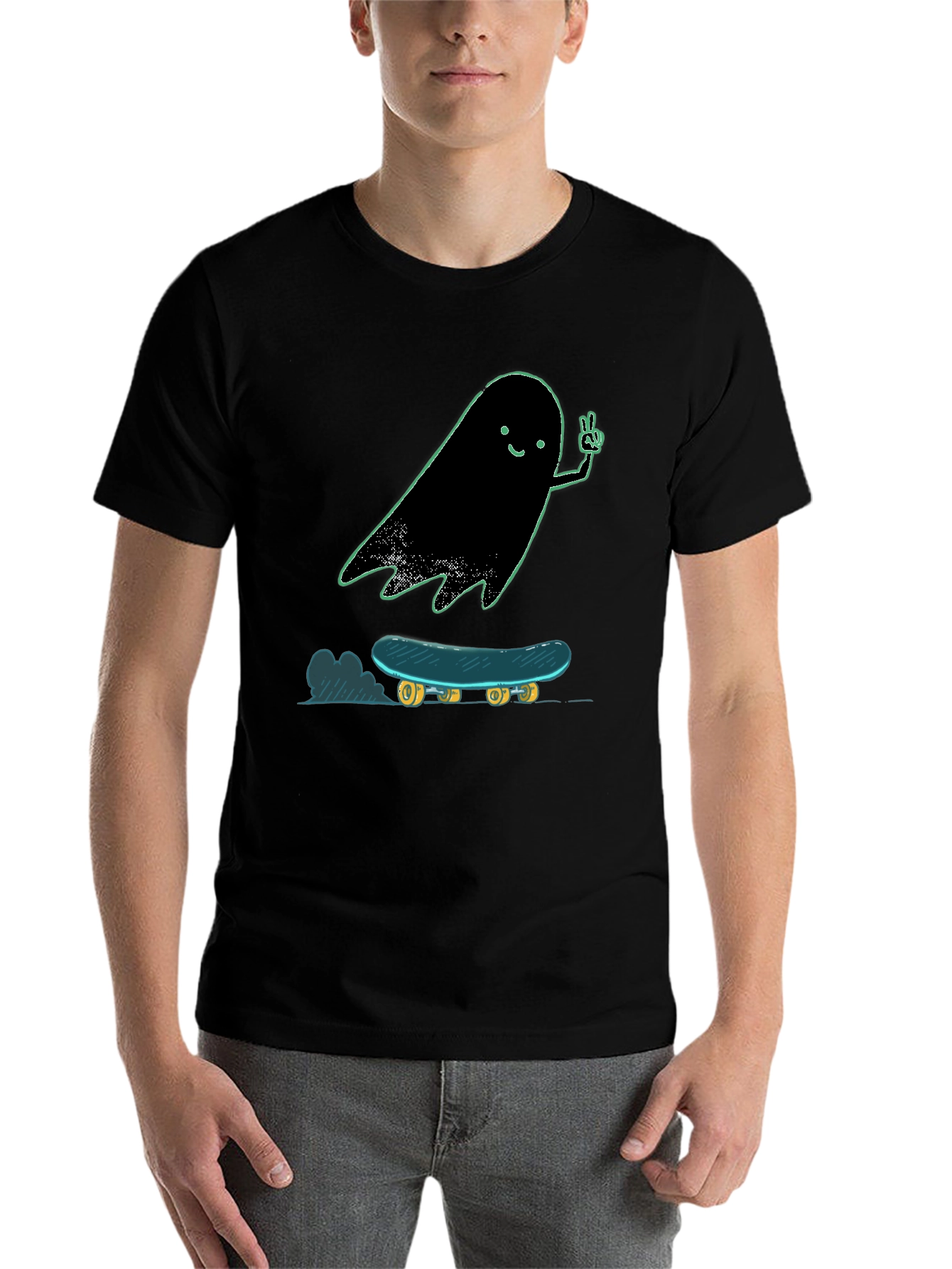 Black Ghost Skateboard Tee - Cool Graphic Print Shirt view 7