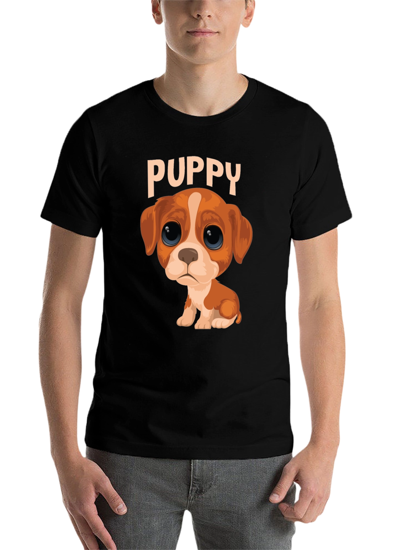 Black Cute Puppy Graphic Black T-Shirt view 7