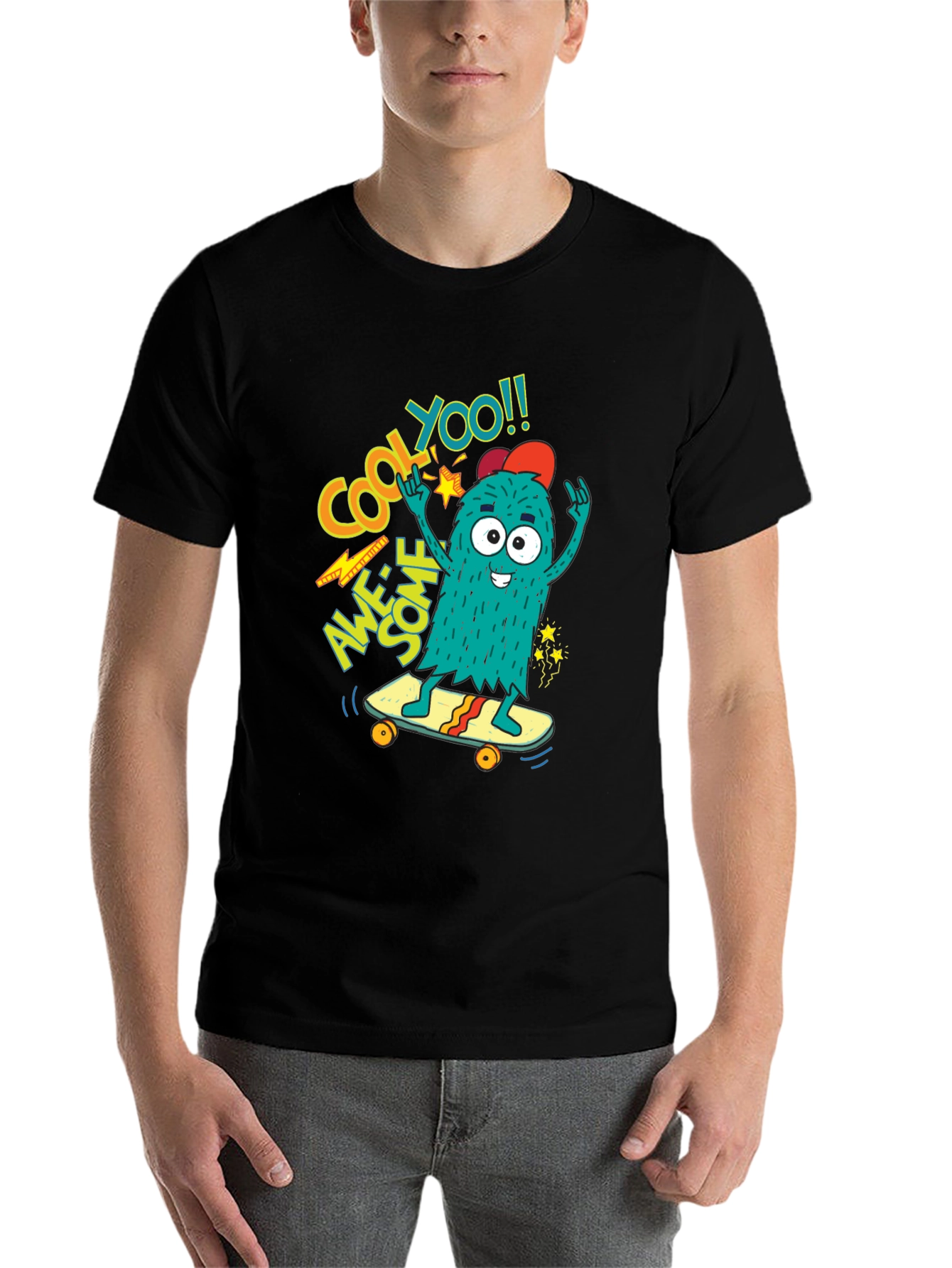 Black Cool Monster Skateboard Graphic Tee - Awesome YOO!! view 7