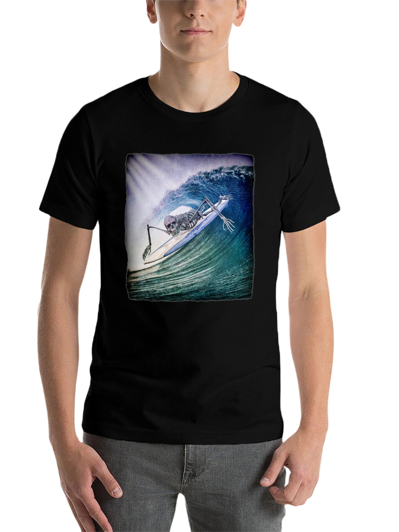 Black Skeleton Surfer T-Shirt - Black Crew Neck Tee view 7