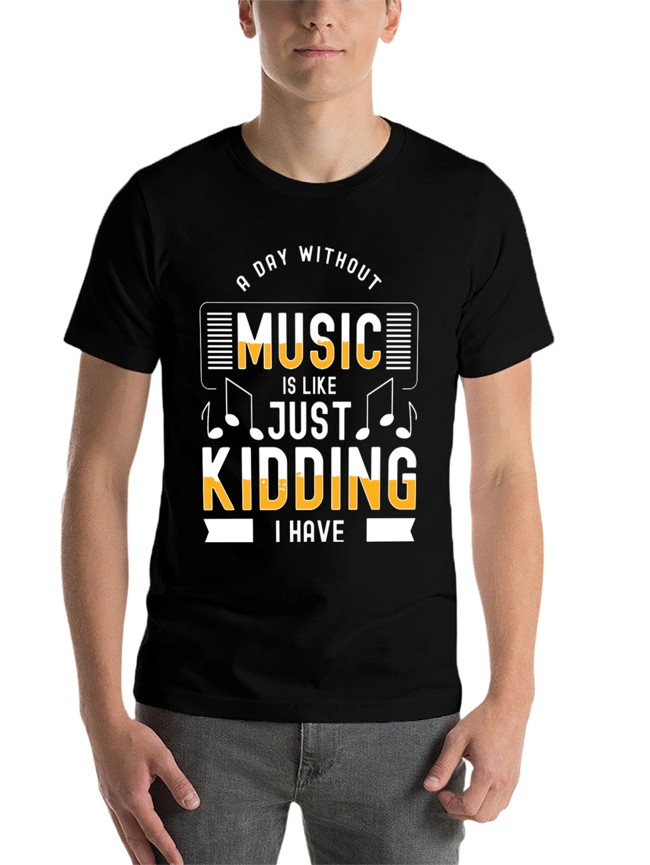Black Funny Music Lover T-Shirt: A Day Without Music view 7