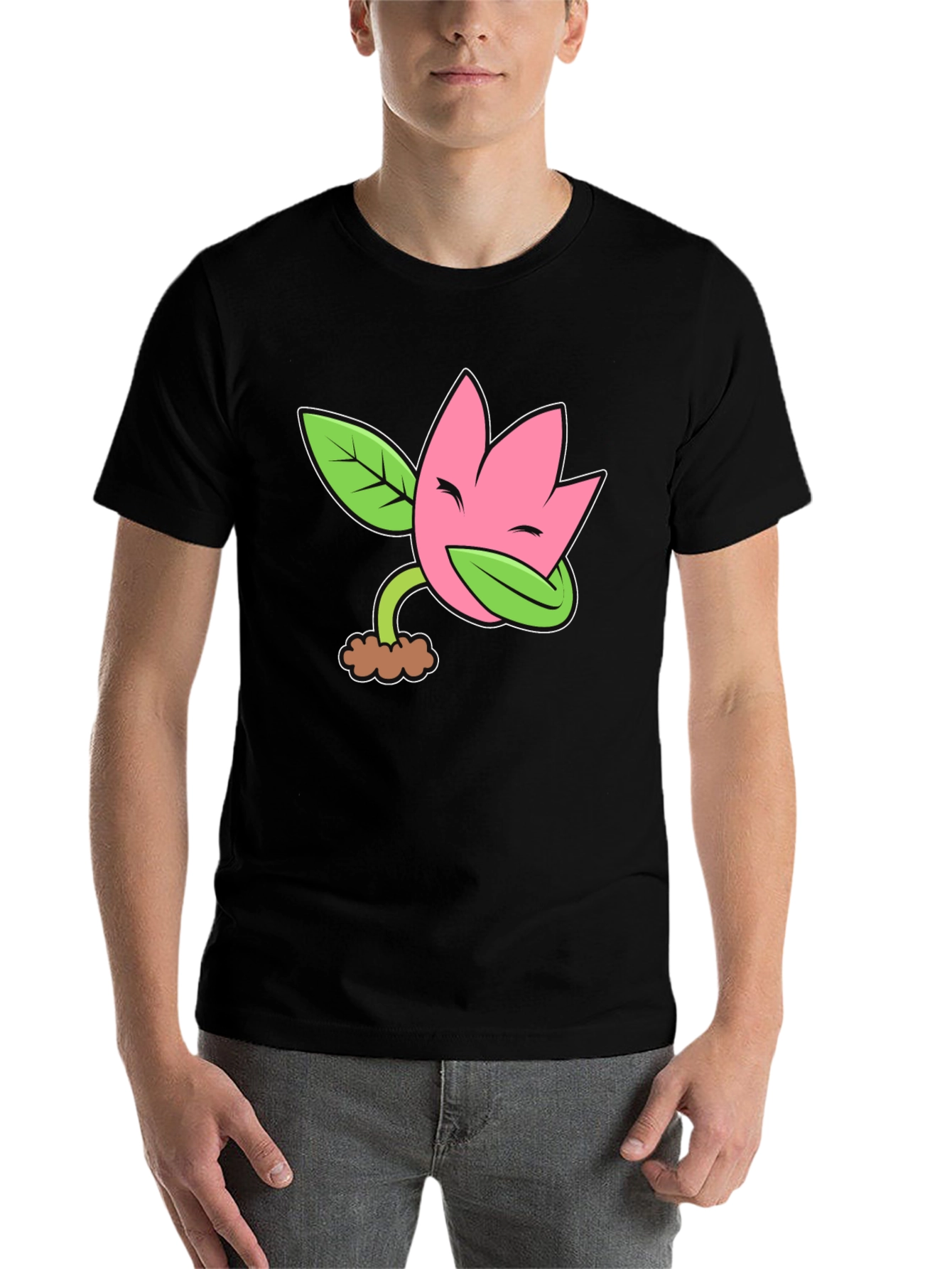 Black Funny Flower Plant Cartoon Black T-Shirt view 7