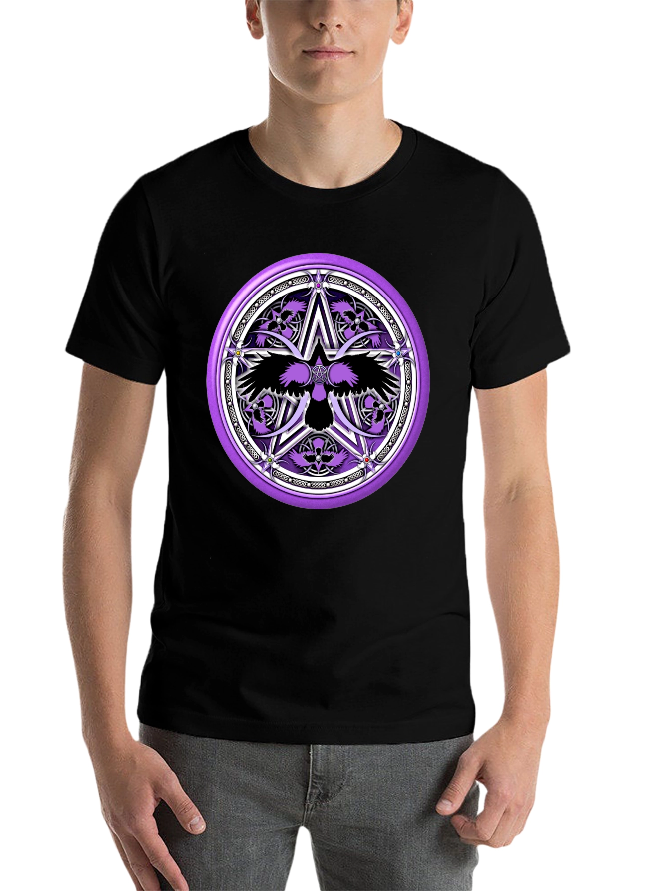 Black Raven Pentagram Graphic Tee - Black view 7
