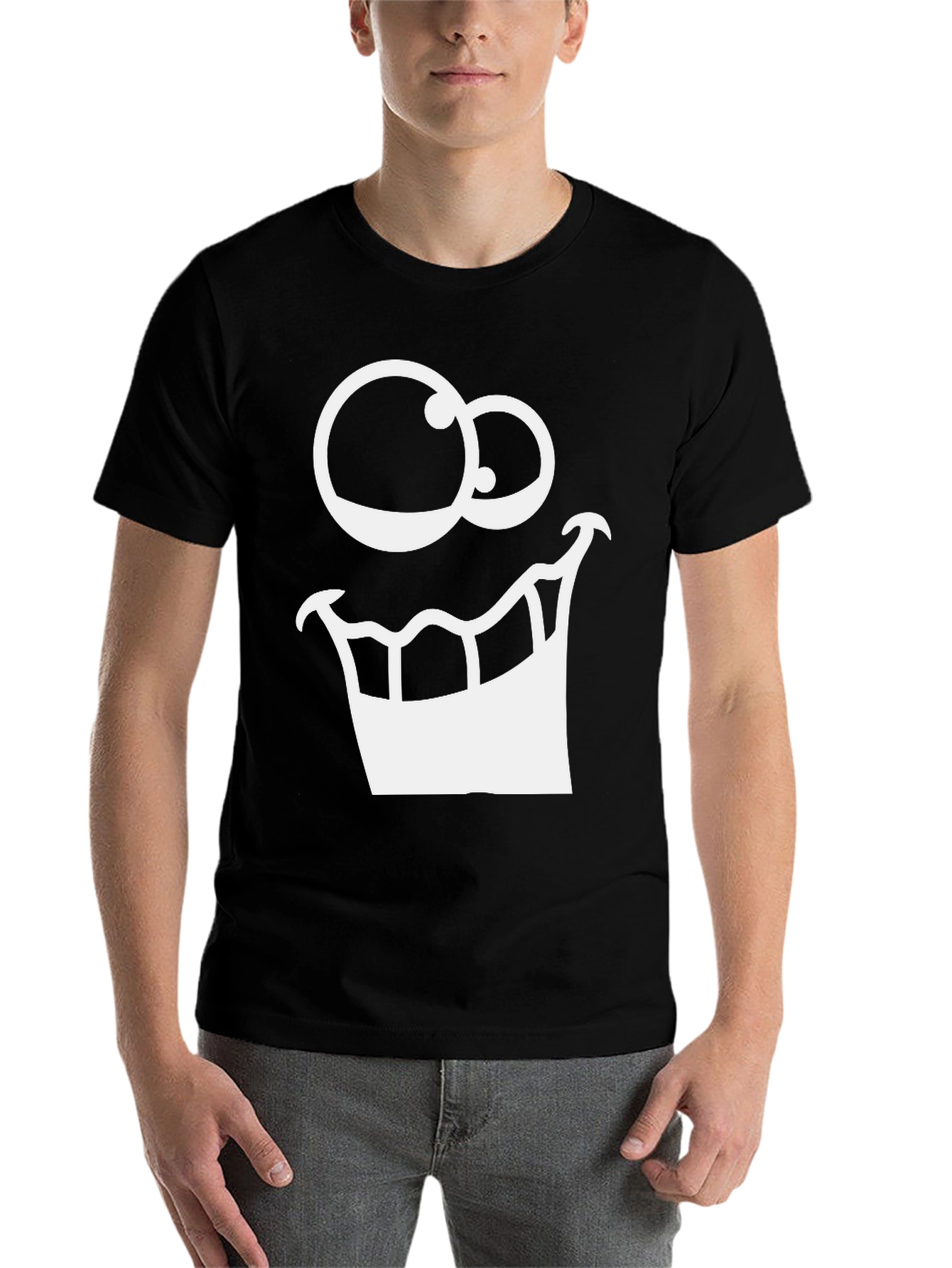Black Cartoon Face Graphic Tee - Black Cotton T-Shirt view 7