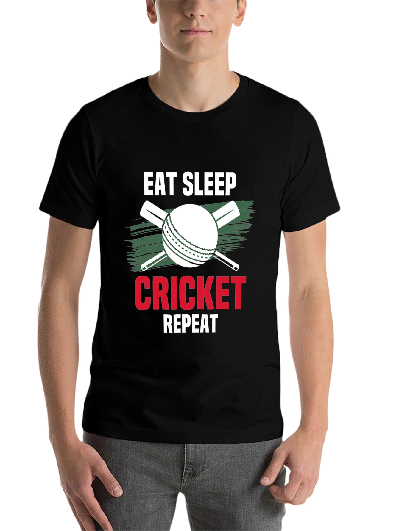 Black Eat Sleep Cricket Repeat Graphic Tee view 7