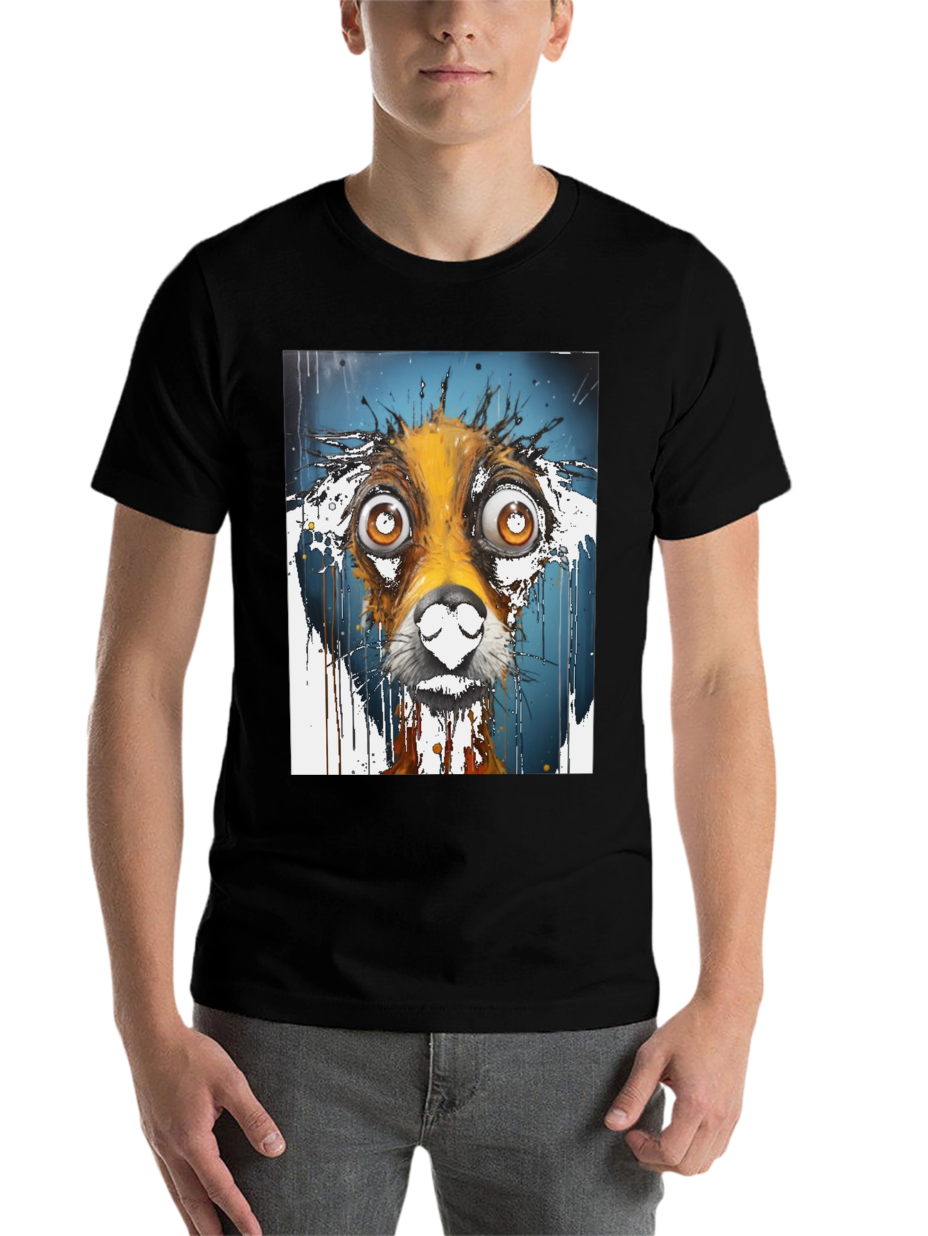 Black Dog Art Graphic Tee - Unisex Black Cotton T-Shirt view 7