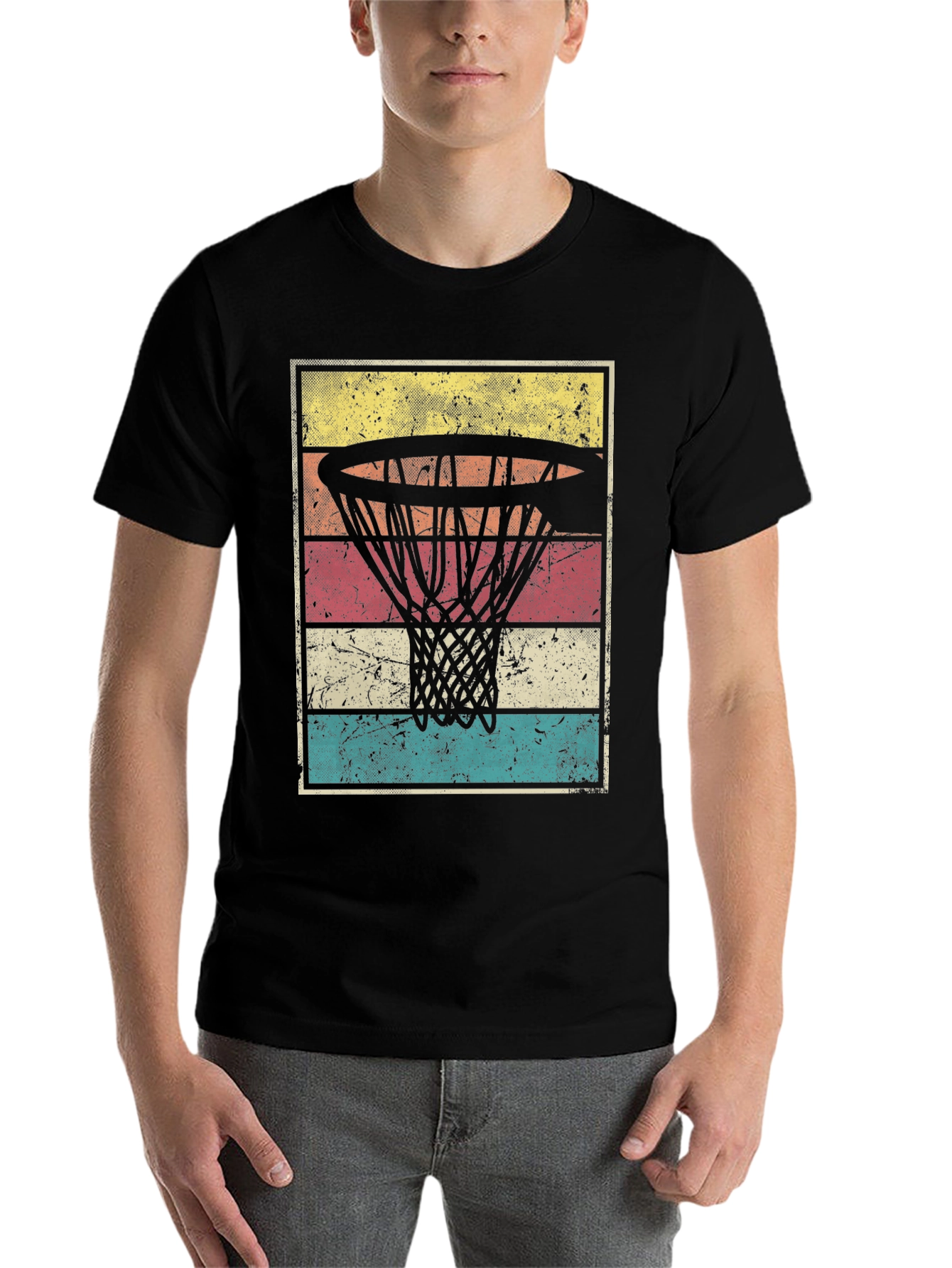 Black Retro Basketball Hoop Graphic T-Shirt view 7