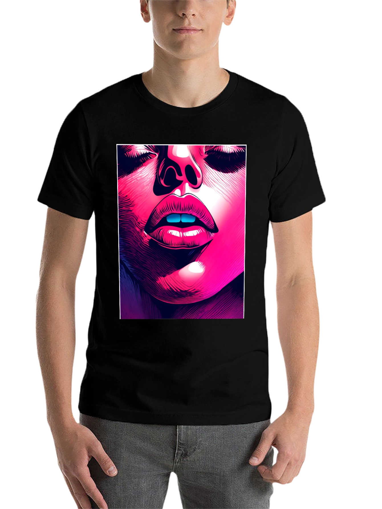 Black Abstract Face Graphic Tee - Stylish Black T-Shirt view 7