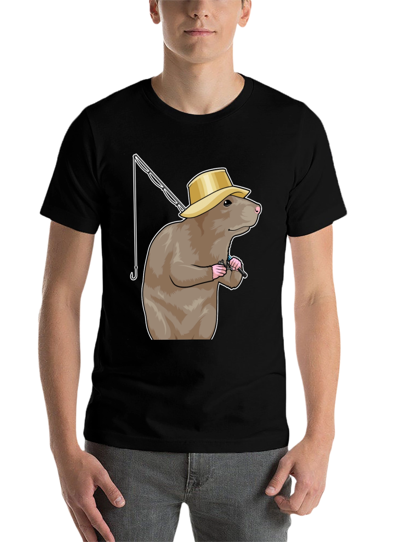 Black Fishing Rodent Black Cotton Tee view 7