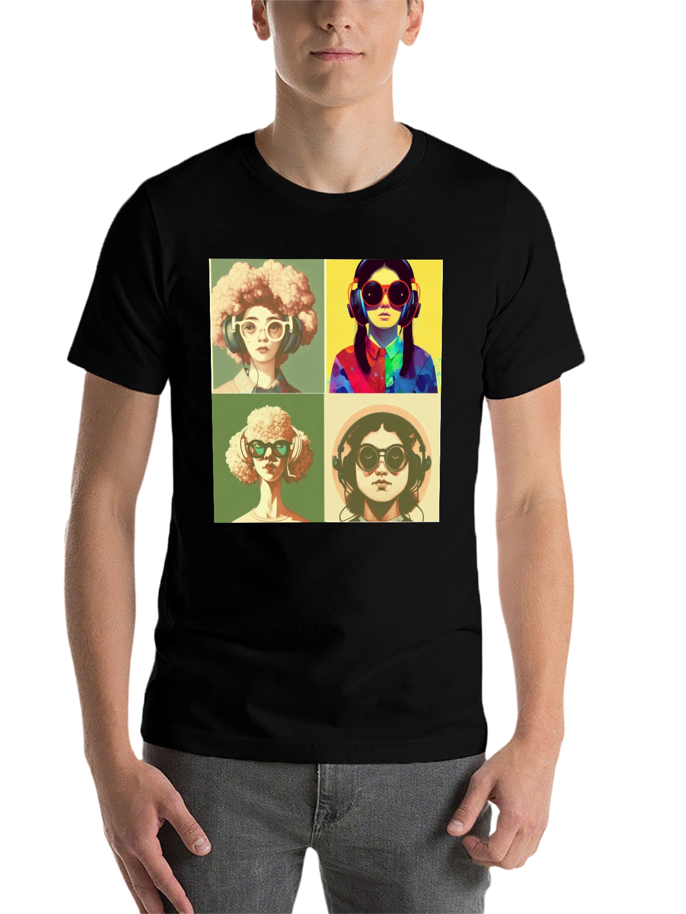 Black Retro Pop Art T-Shirt - Music Lover Fashion view 7
