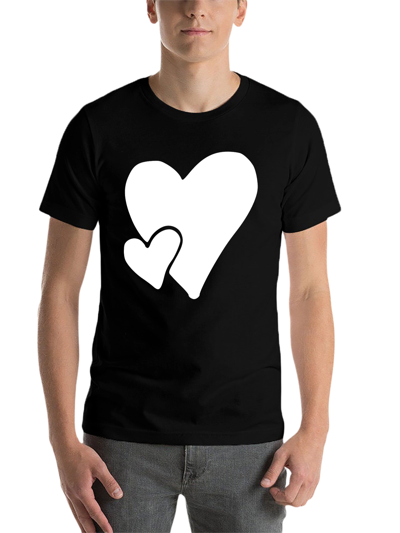 Black Black T-Shirt with White Hearts view 7