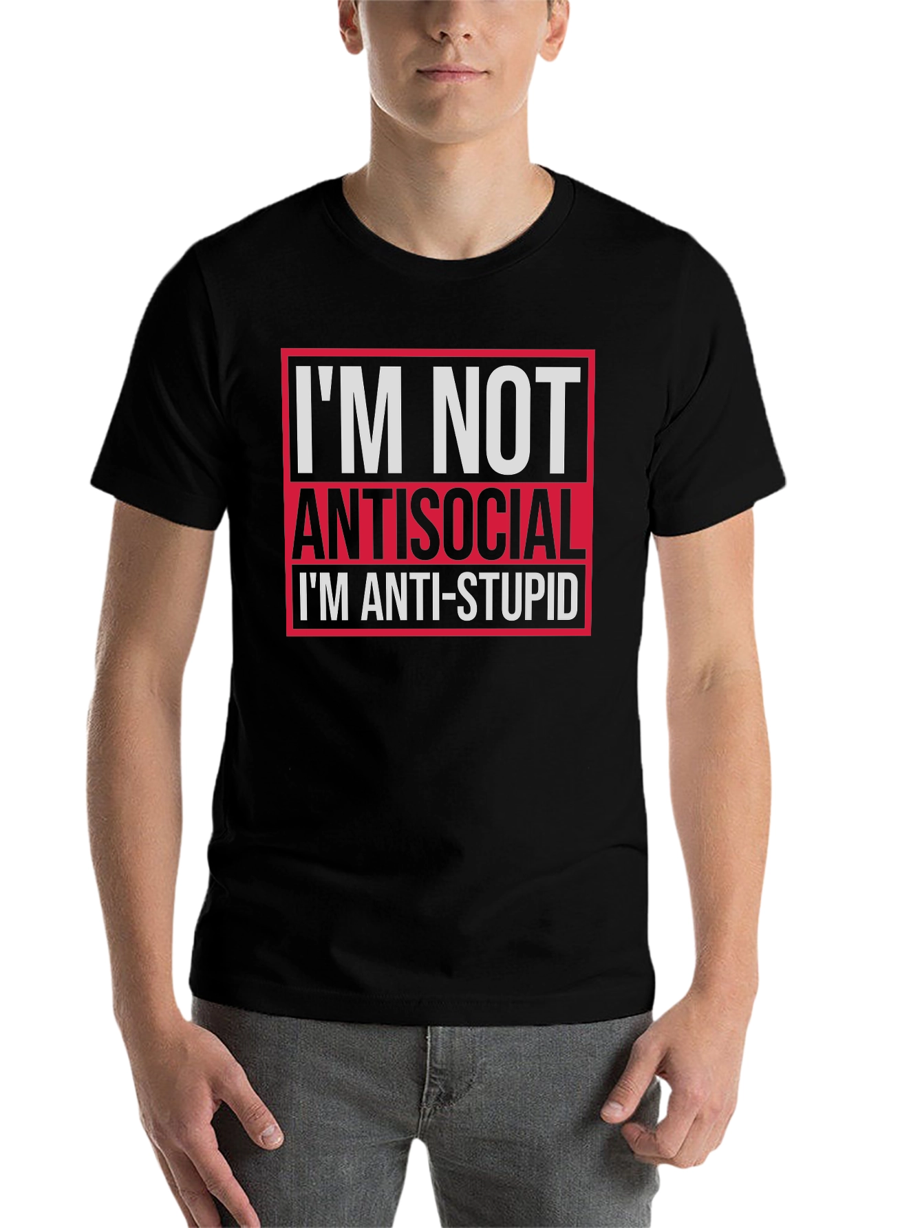 Black I'm Not Antisocial Anti-Stupid Graphic Tee view 7