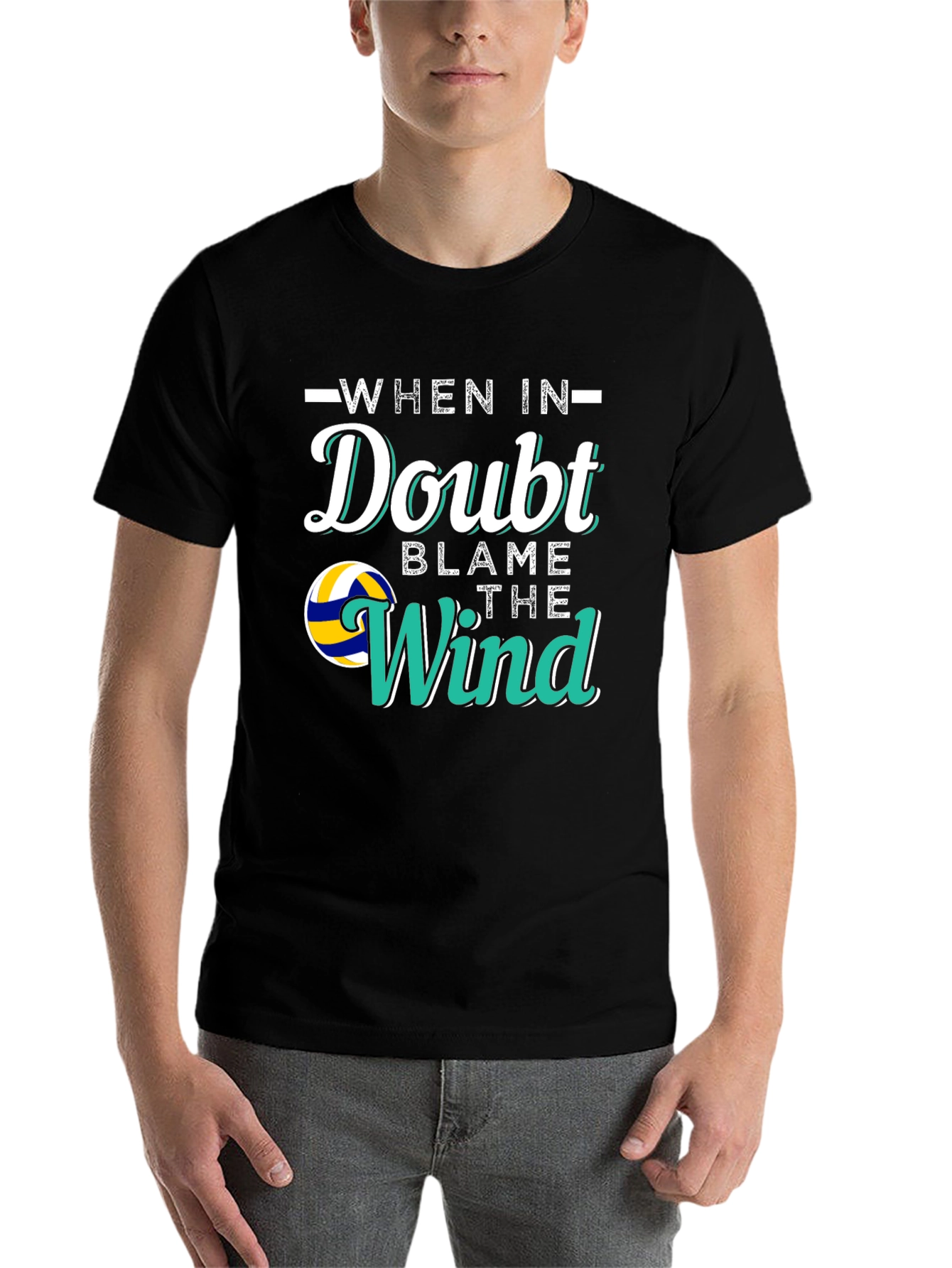 Black Volleyball When In Doubt Blame the Wind Graphic T-Shirt view 7