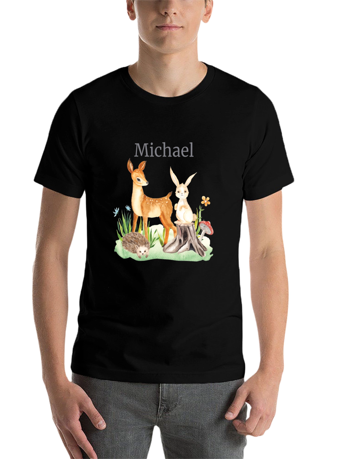 Black Personalized Woodland Animals T-Shirt view 7