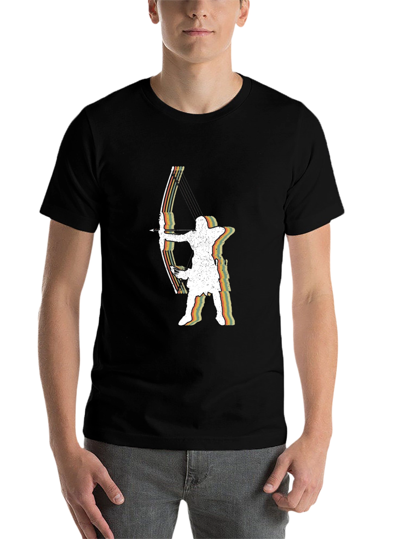 Black Retro Archer Graphic Tee - Black Cotton T-Shirt view 7