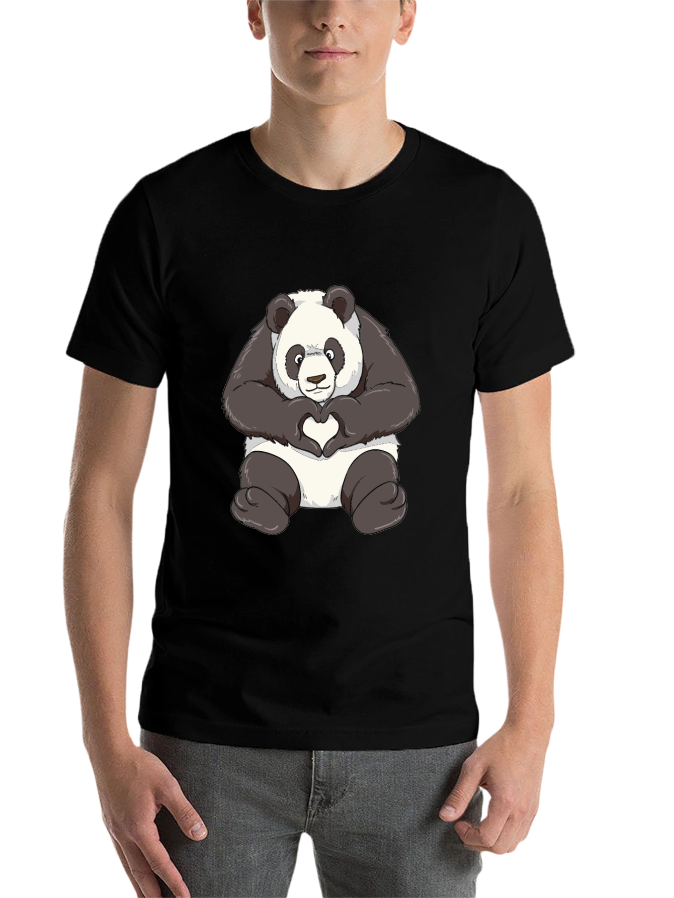 Black Panda Heart Hands Graphic T-Shirt - Black view 7