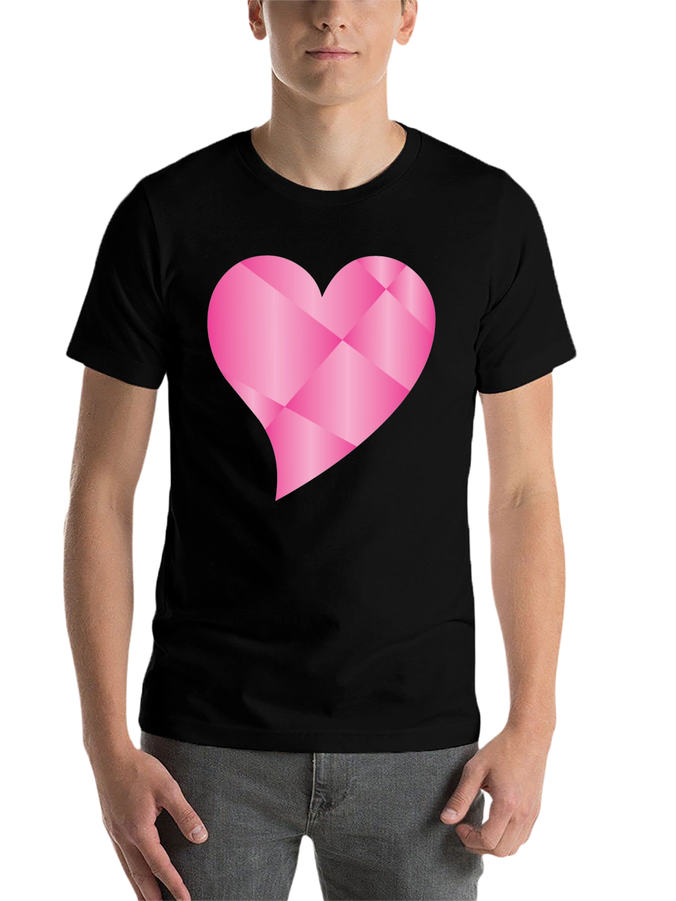 Black Geometric Pink Heart Graphic Black T-Shirt view 7