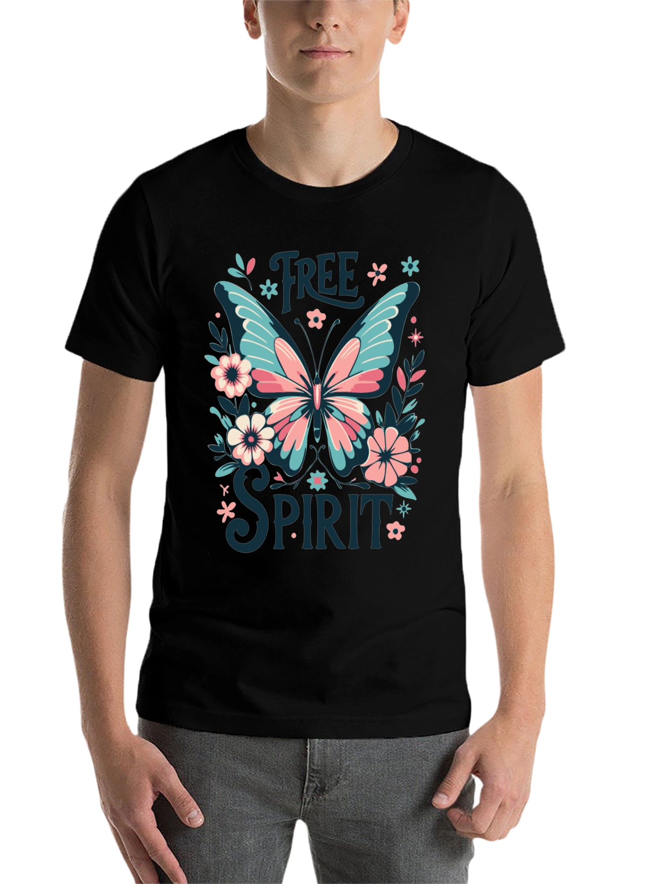 Black Free Spirit Butterfly Graphic Tee - Black view 7