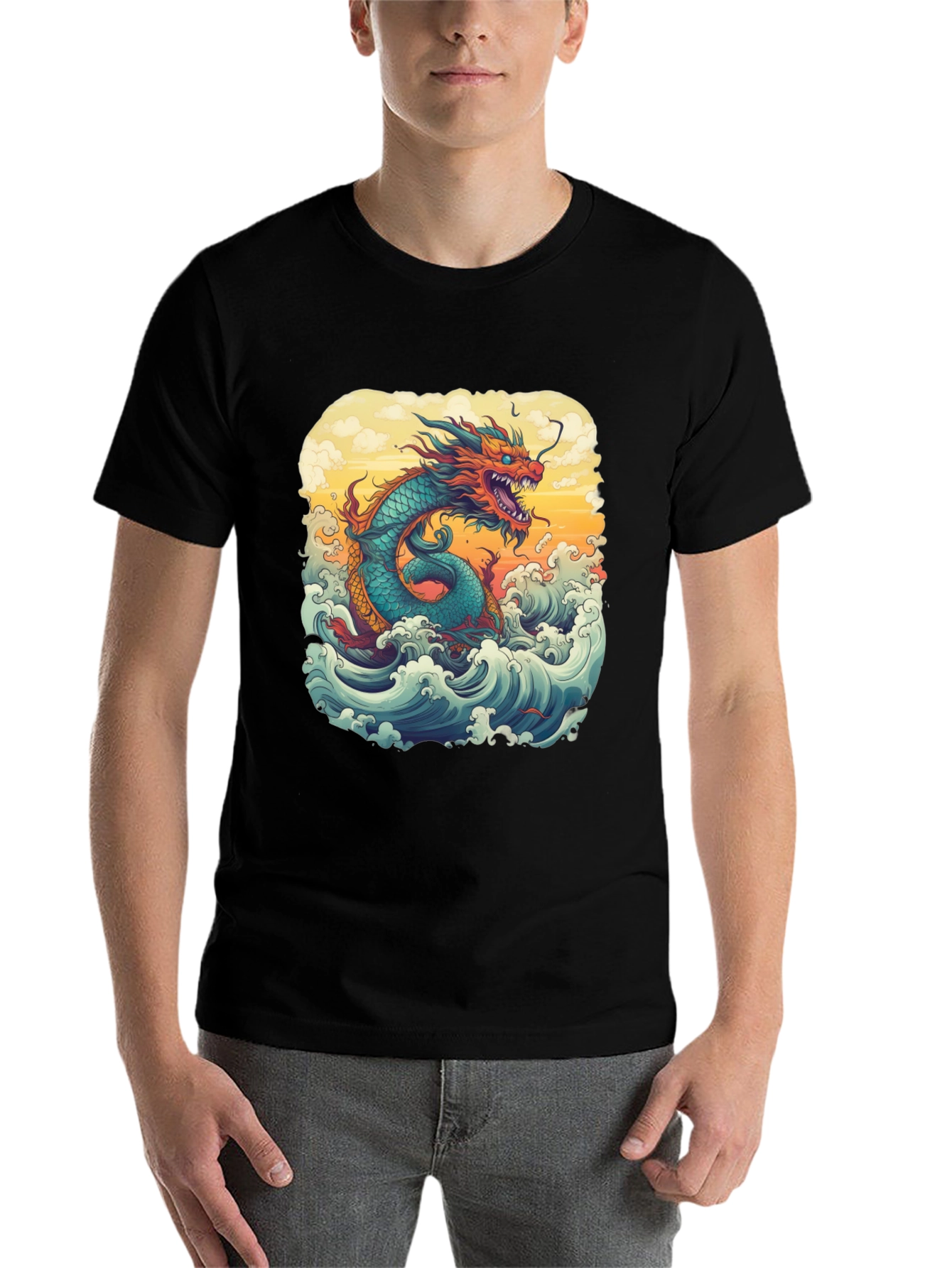 Black Dragon Wave Graphic Tee - Unique Design view 7