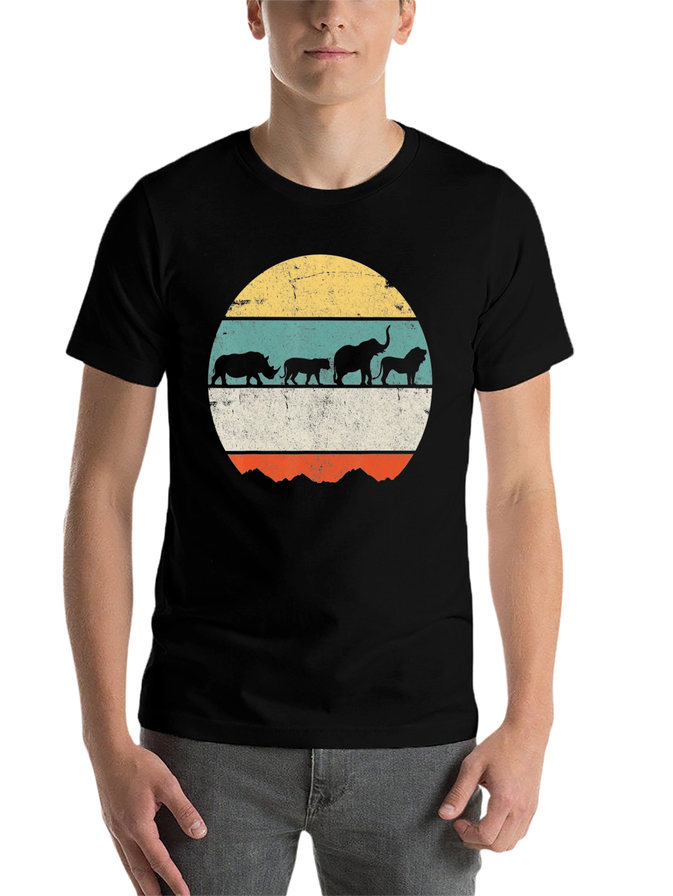 Black Retro Safari Animal T-Shirt view 7