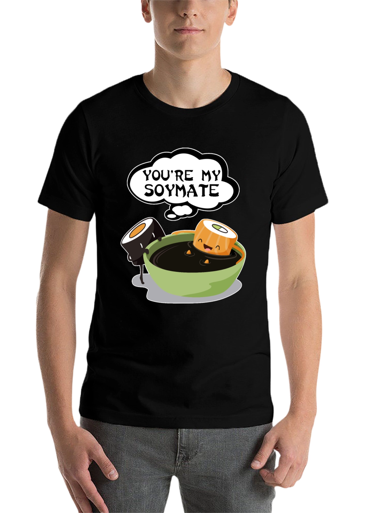 Black You're My Soymate T-Shirt - Cute Sushi Graphic Tee view 7