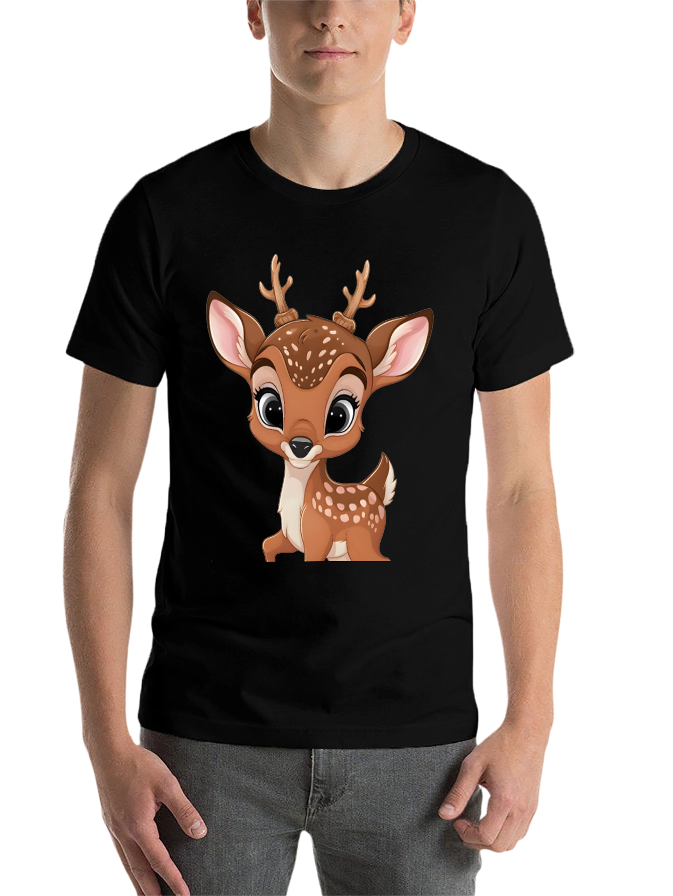 Black Cute Cartoon Deer Graphic T-Shirt view 7
