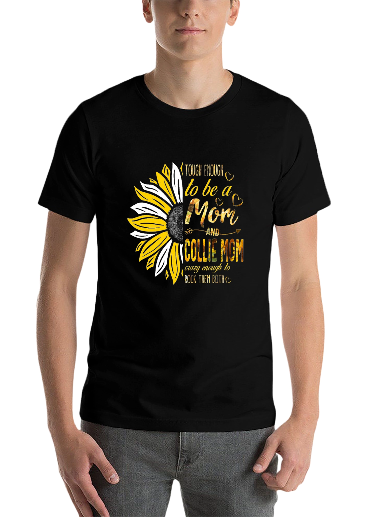 Black Sunflower Collie Mom T-Shirt - Cute Dog Lover Tee view 7
