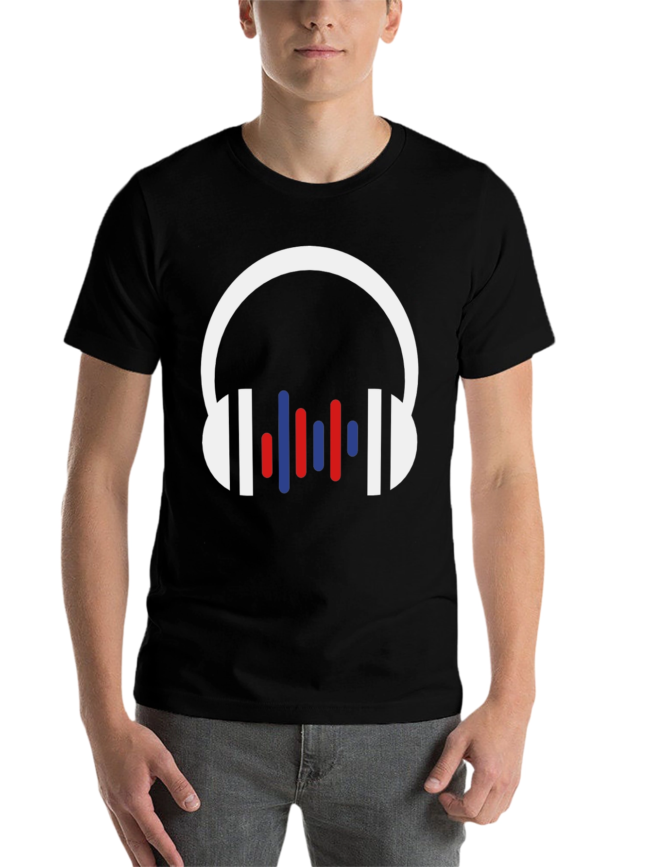 Black Headphones Graphic Tee - Music Lover T-Shirt view 7