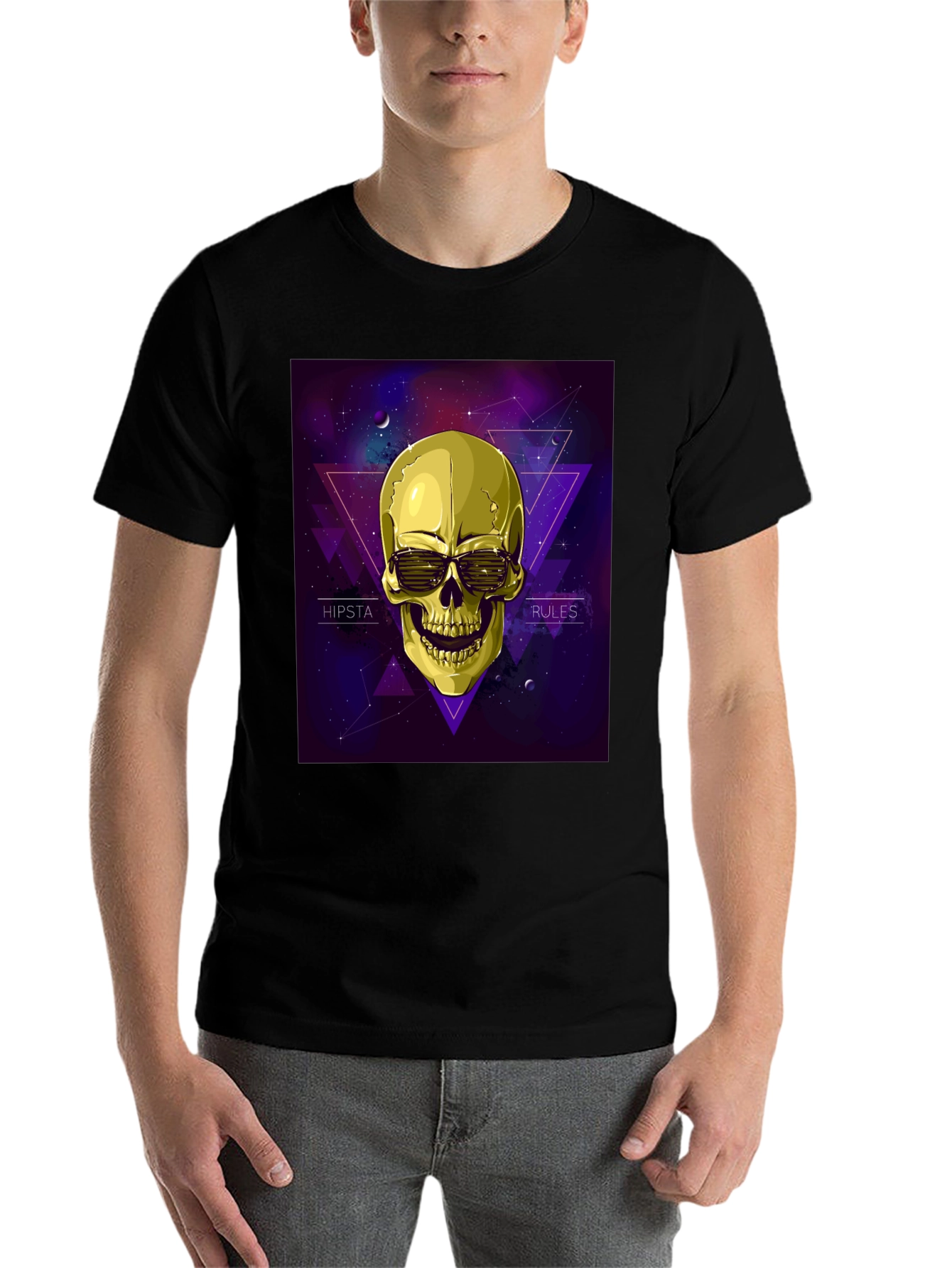 Black Hipster Skull Graphic Tee - Black view 7