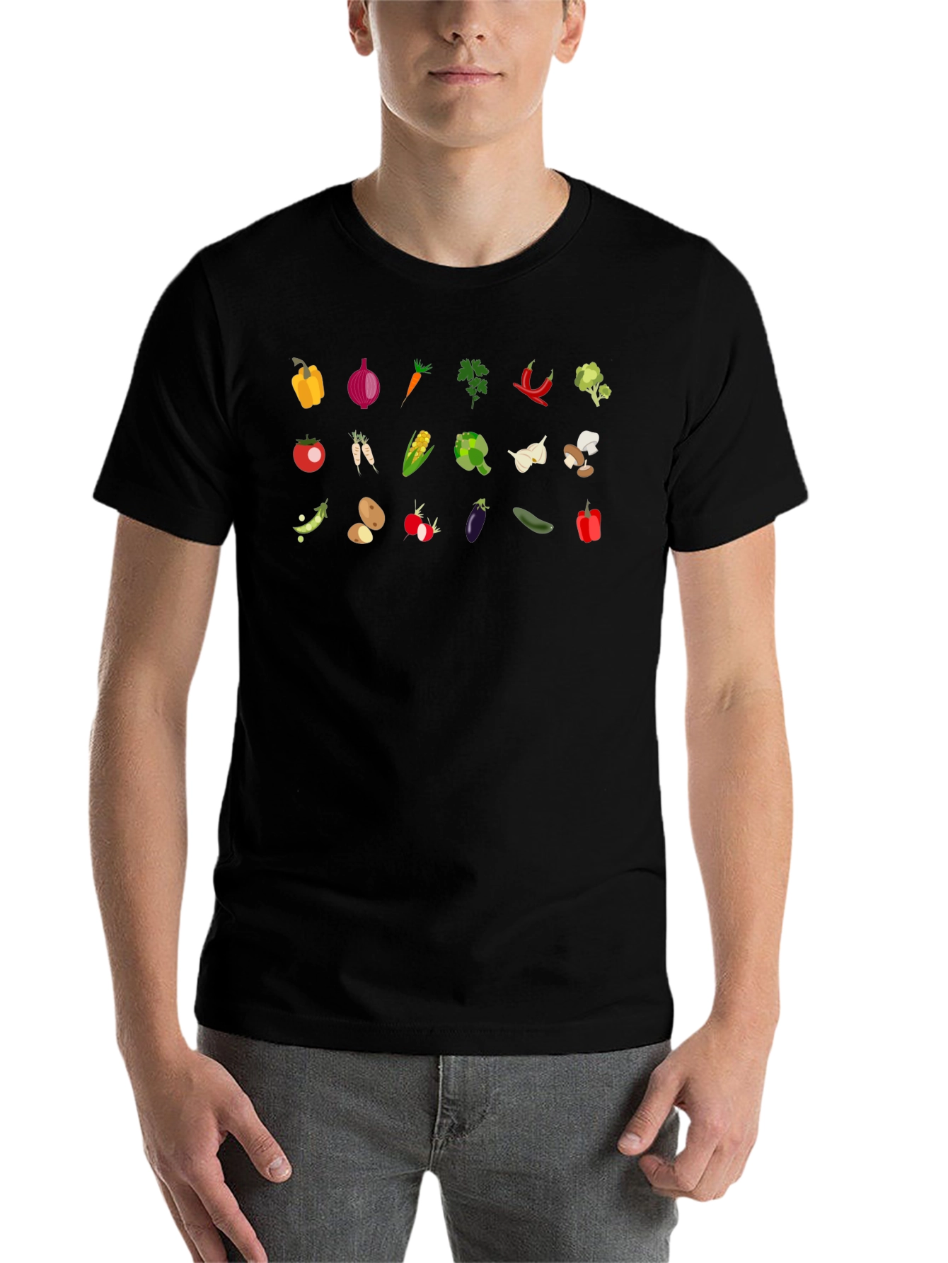 Black Vegetable Pattern T-Shirt | Stylish & Unique Design view 7