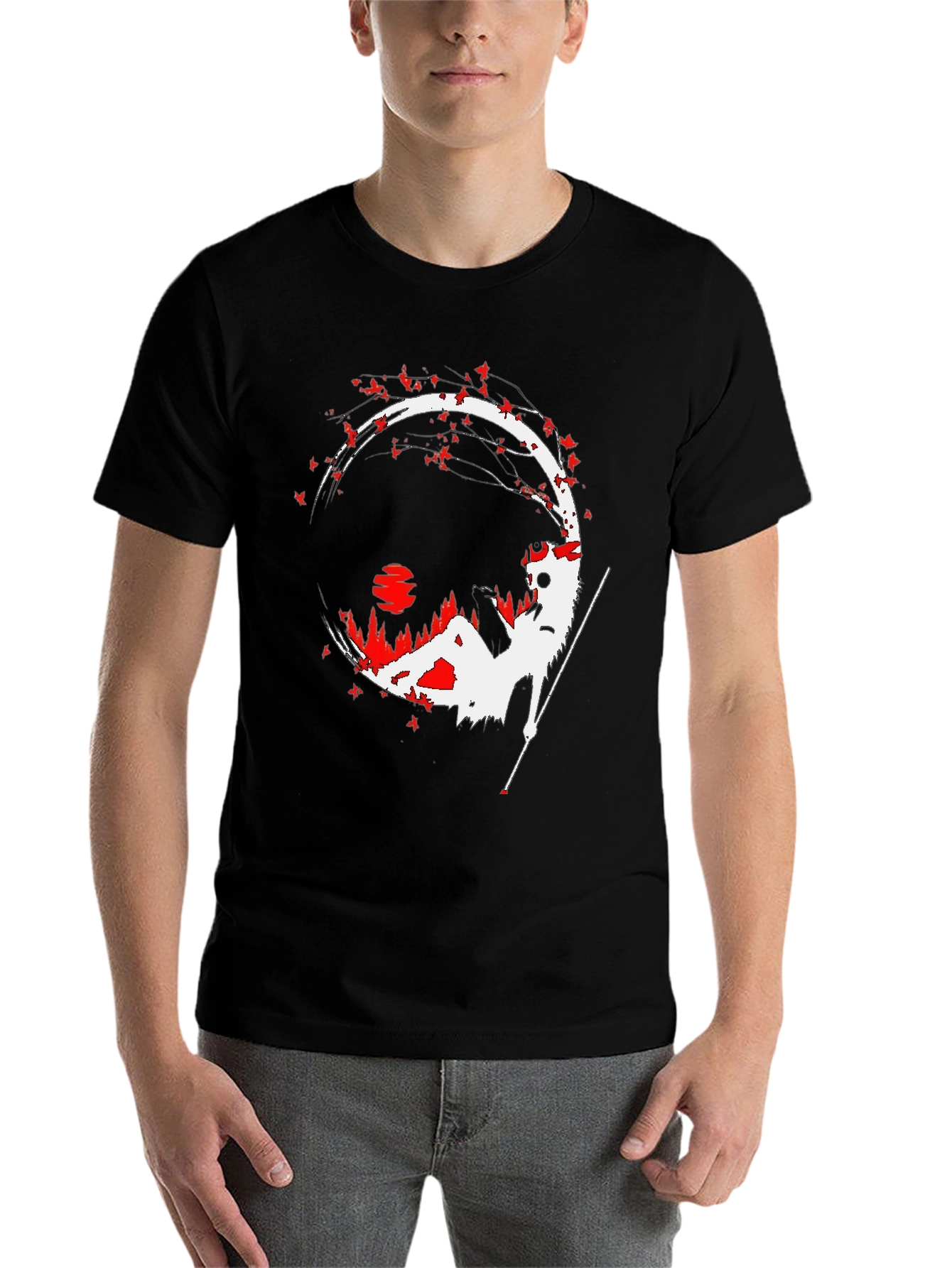 Black Samurai Silhouette Graphic Tee - Men's Black T-Shirt view 7