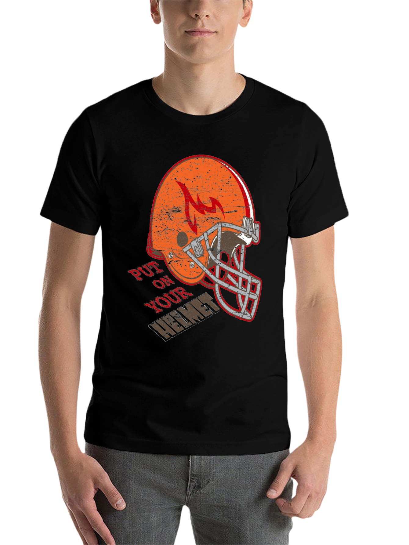 Black Put On Your Helmet Graphic T-Shirt view 7