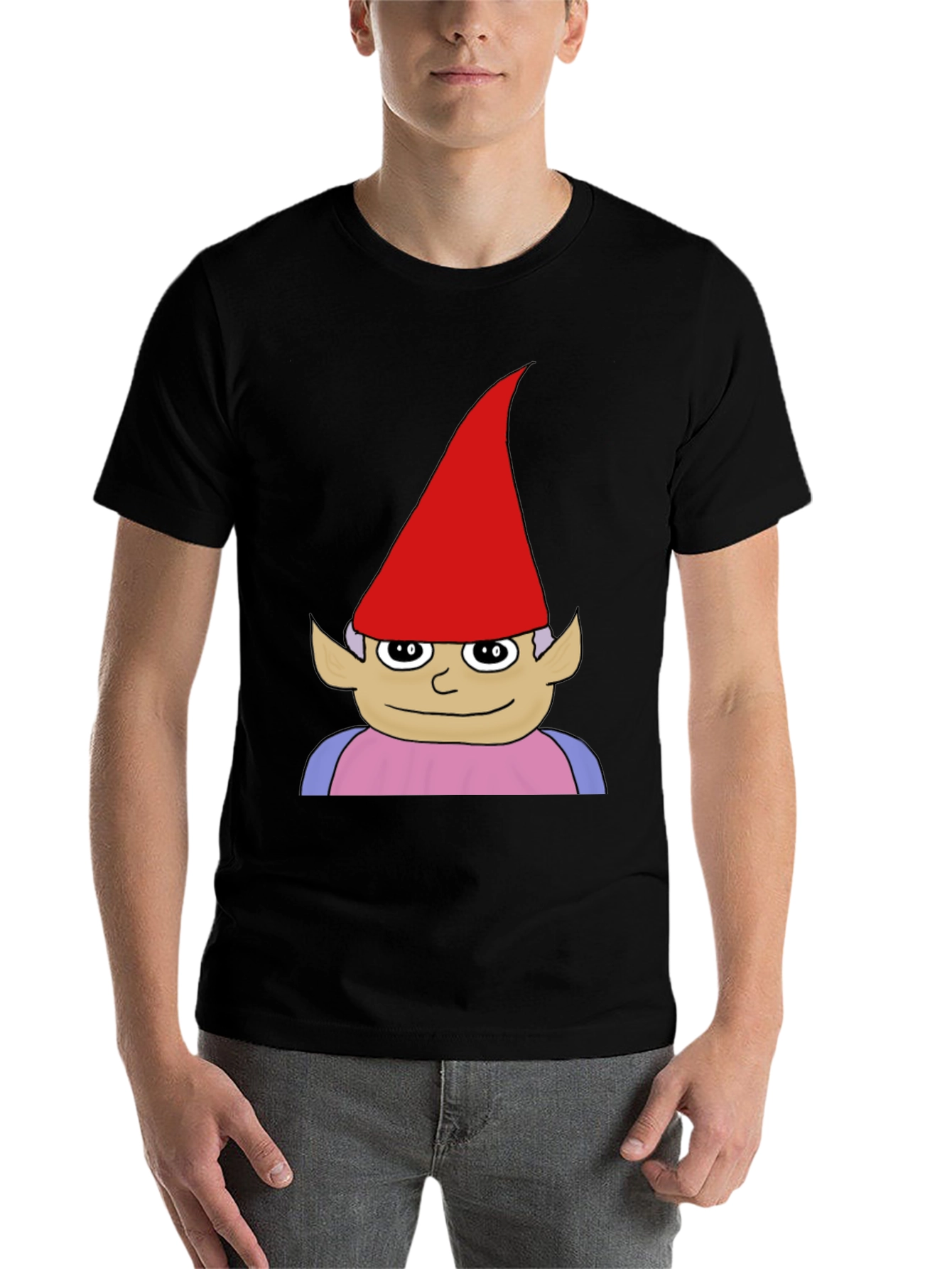 Black Gnome Graphic Tee - Black Casual Cotton T-Shirt view 7