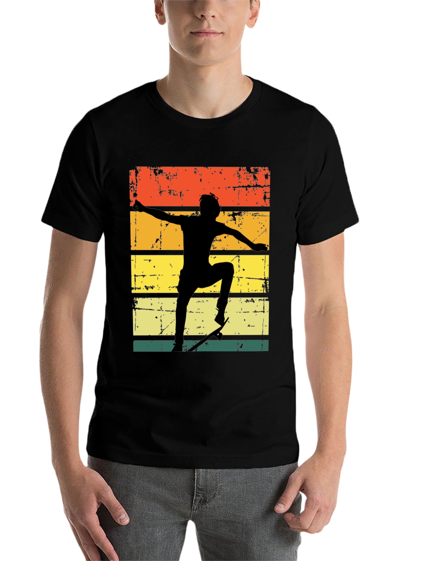 Black Retro Skateboarder Graphic T-Shirt view 7