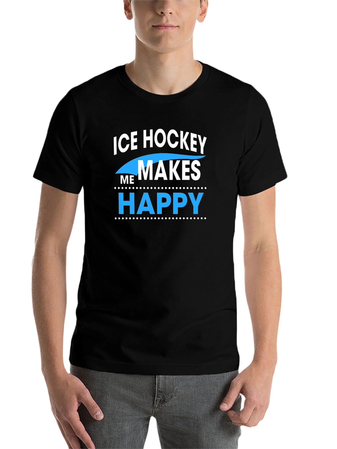 Black Ice Hockey Makes Me Happy Graphic T-Shirt view 7