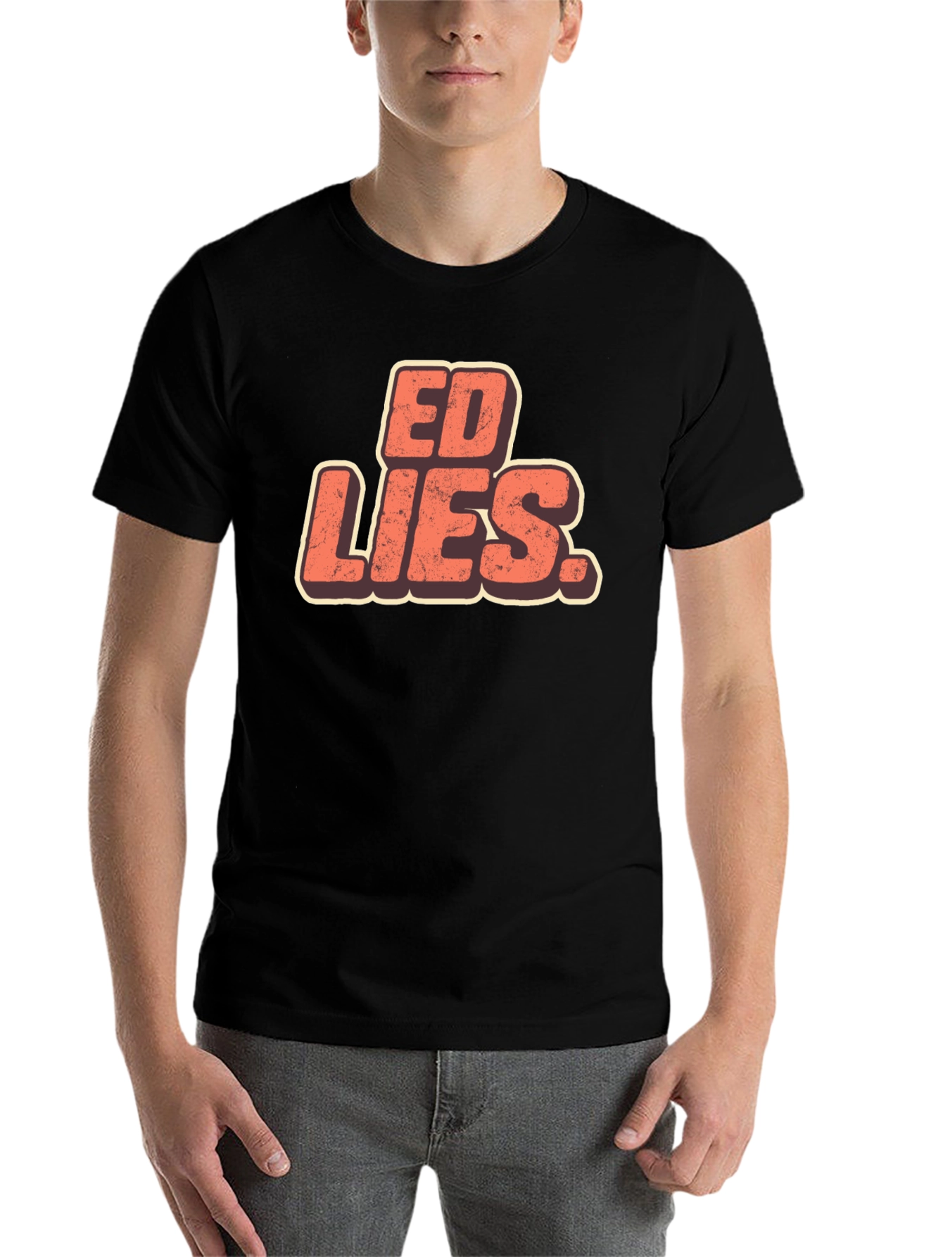 Black Ed Lies T-Shirt - Retro Design Black Tee view 7
