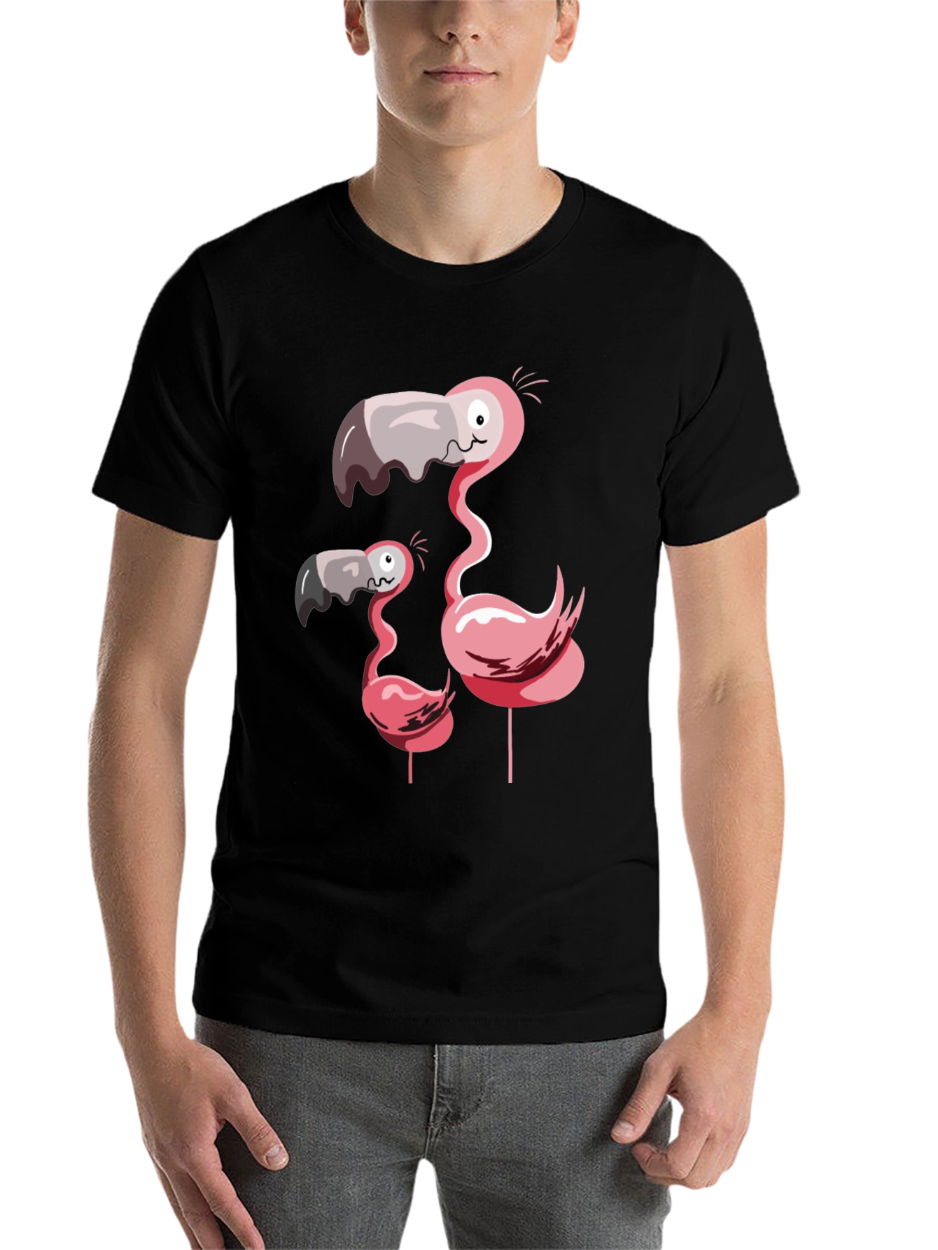 Black Funny Flamingo Family Graphic T-Shirt view 7