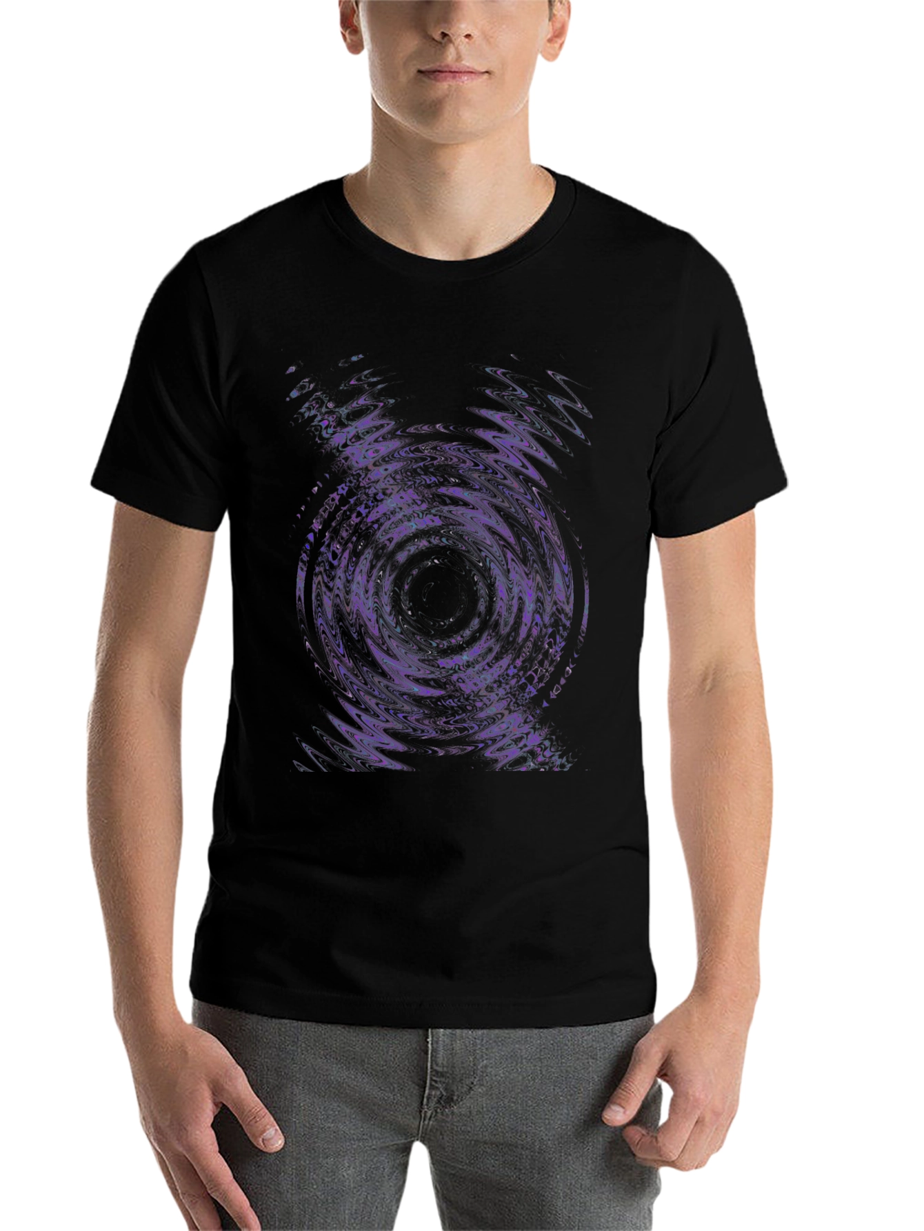 Black Abstract Vortex Graphic Tee - Black Cotton Blend view 7