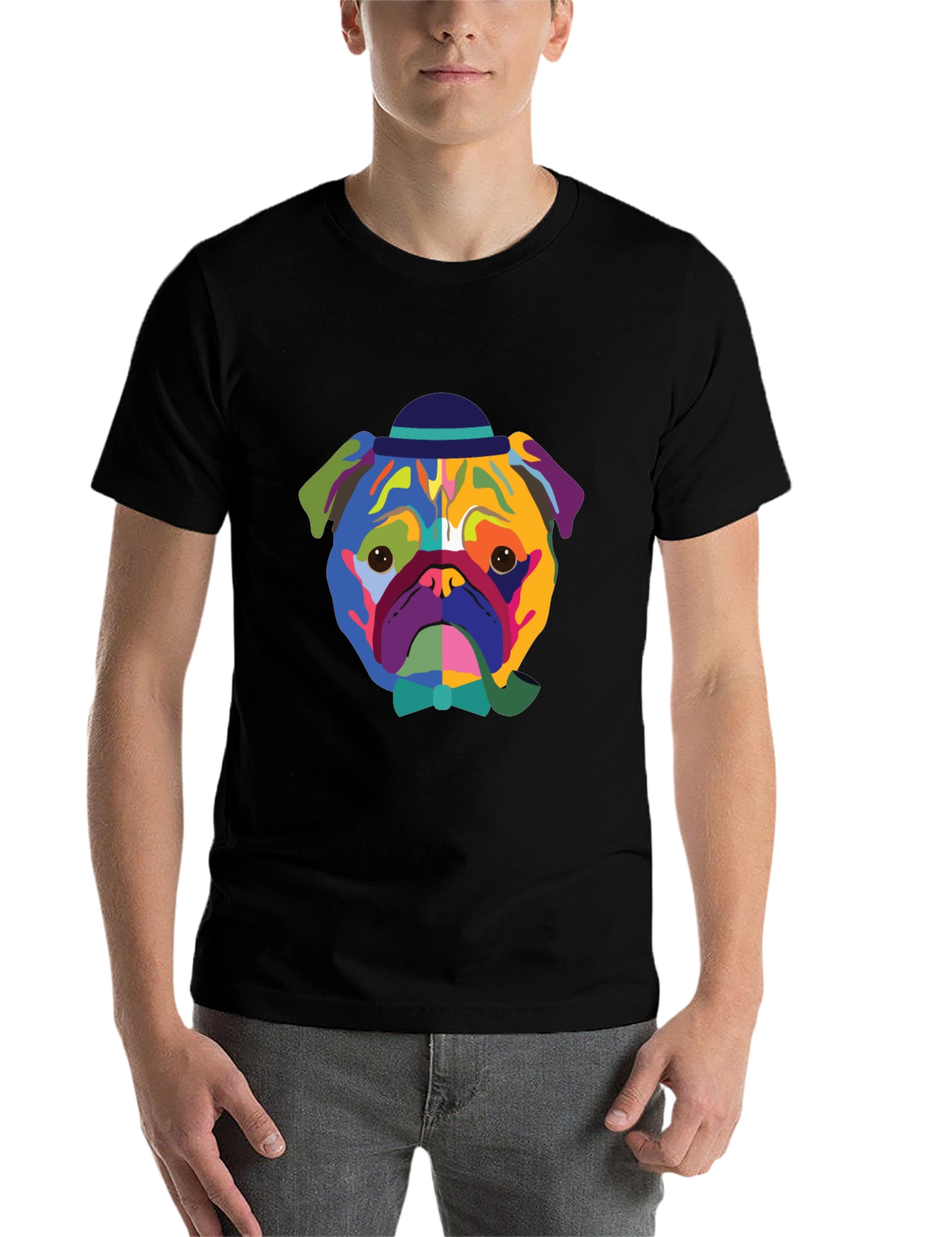 Black Colorful Dog Graphic Tee - Modern Art Style view 7