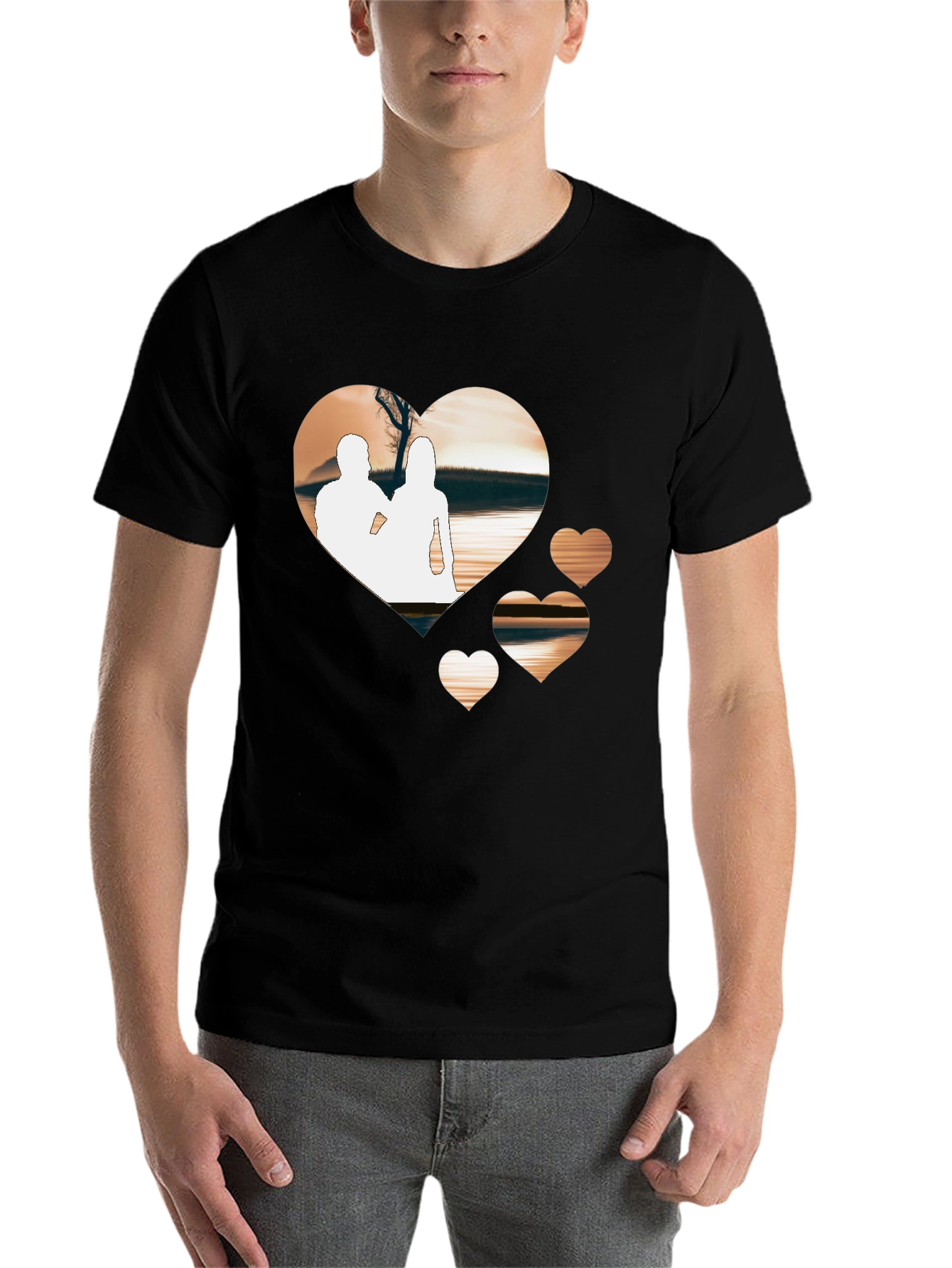 Black Romantic Hearts Graphic T-Shirt - Black view 7