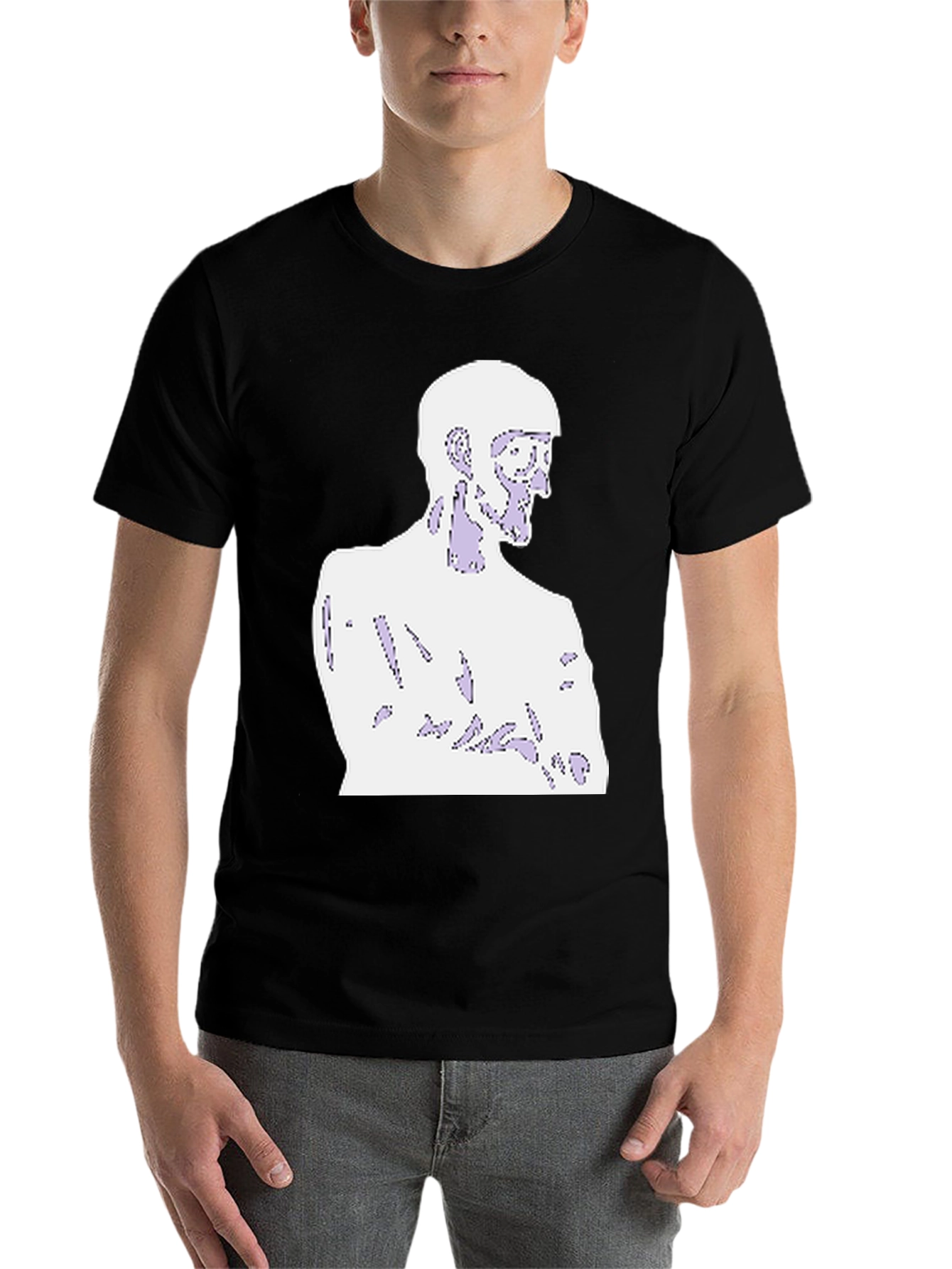 Black Abstract Figure Graphic Tee - Black Cotton Blend view 7